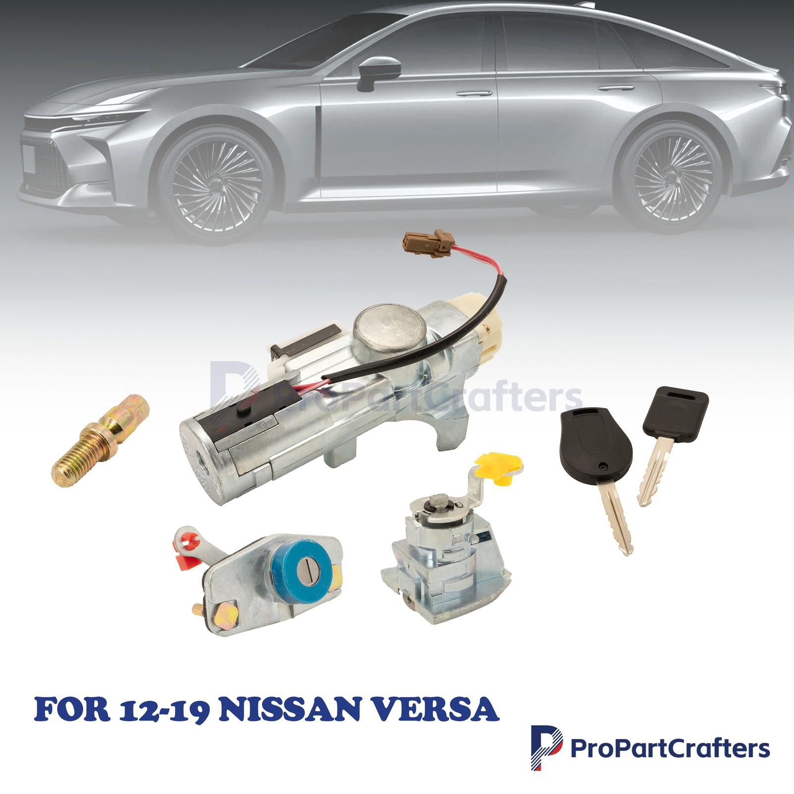 W/Keys Ignition Lock Cylinder & Door&Trunk Deck Lid Lock For 12-19 Nissan Versa