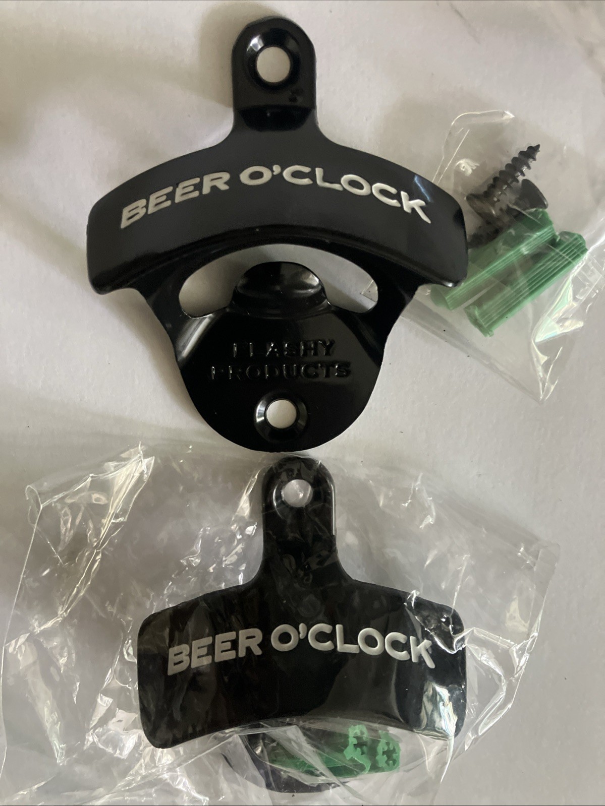 2 Bottle Openers Wall Mounted, Black White BEER O'CLOCK