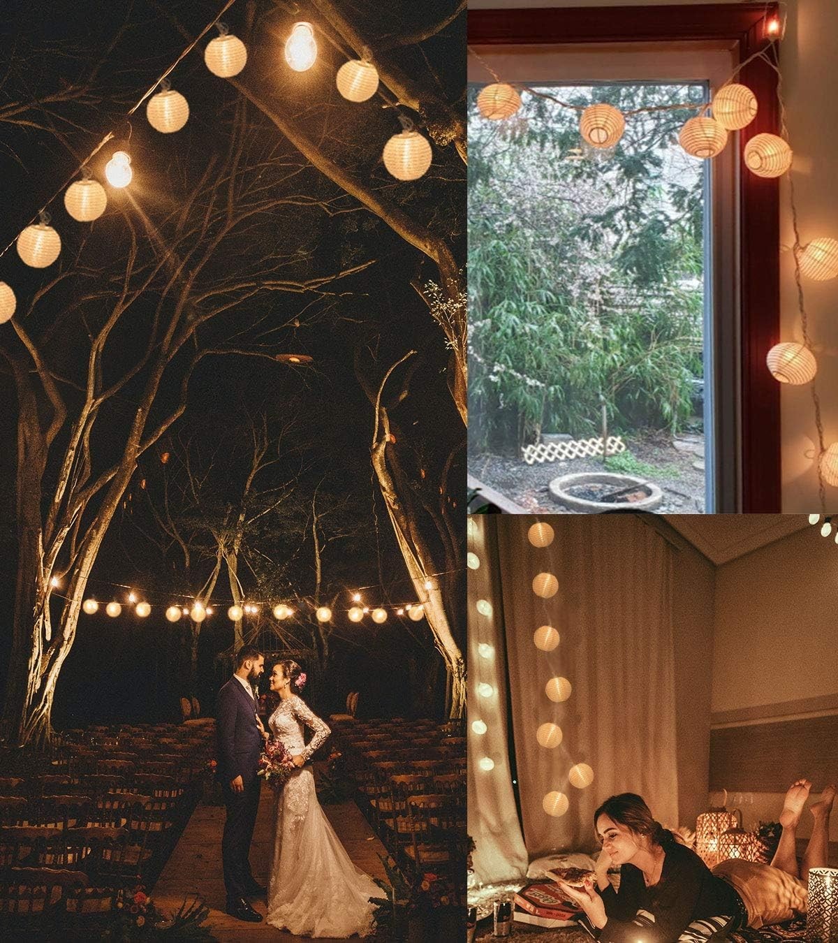 Mini Lantern Lights String Outdoor, 3 Inch Globe Lantern String Lights for Be...