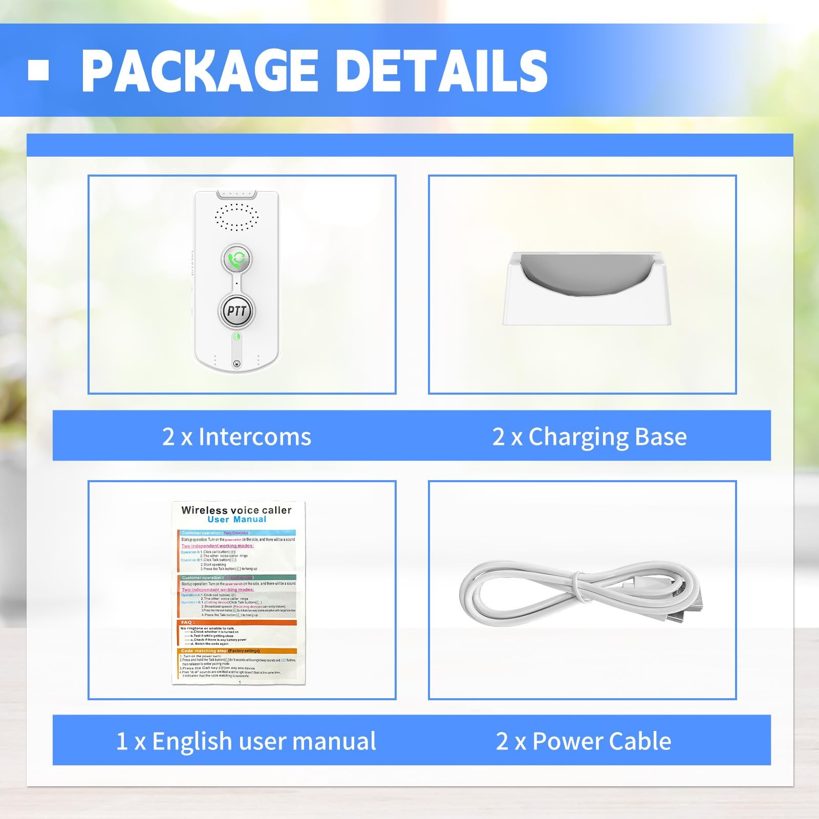 2 Way Intercom for Home,Wireless System Portable,Long white