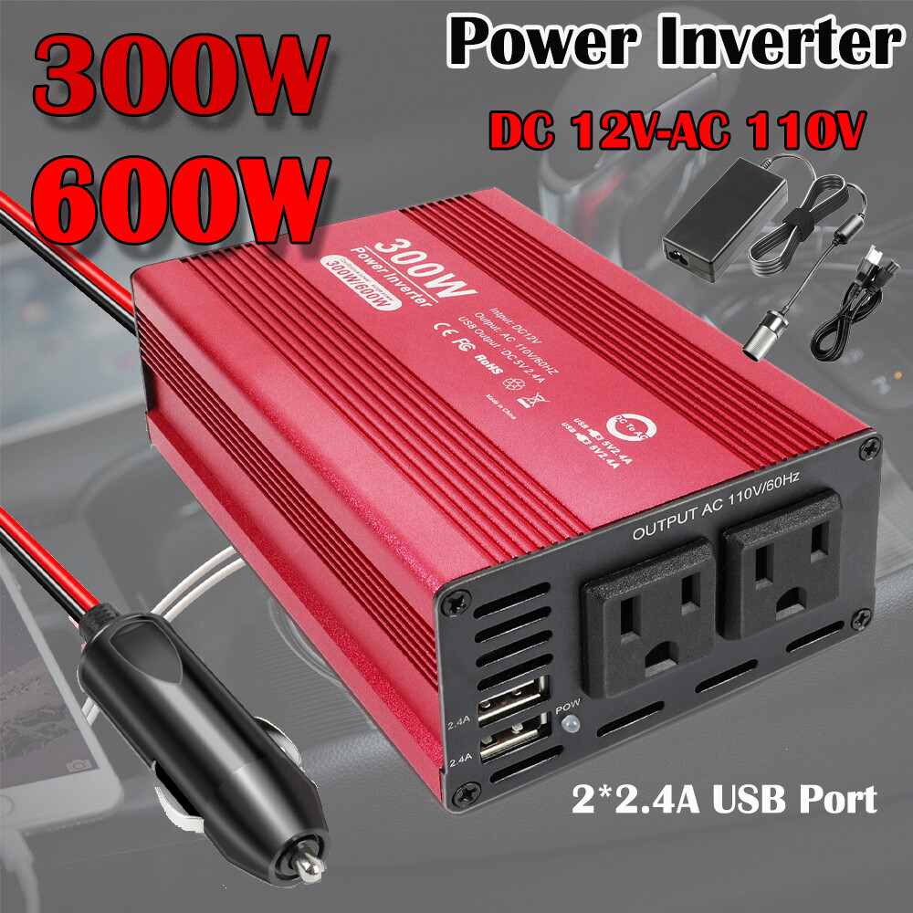 300W 600W Car Power Inverter Laptop Charger DC12V to AC110V Converter Dual USB