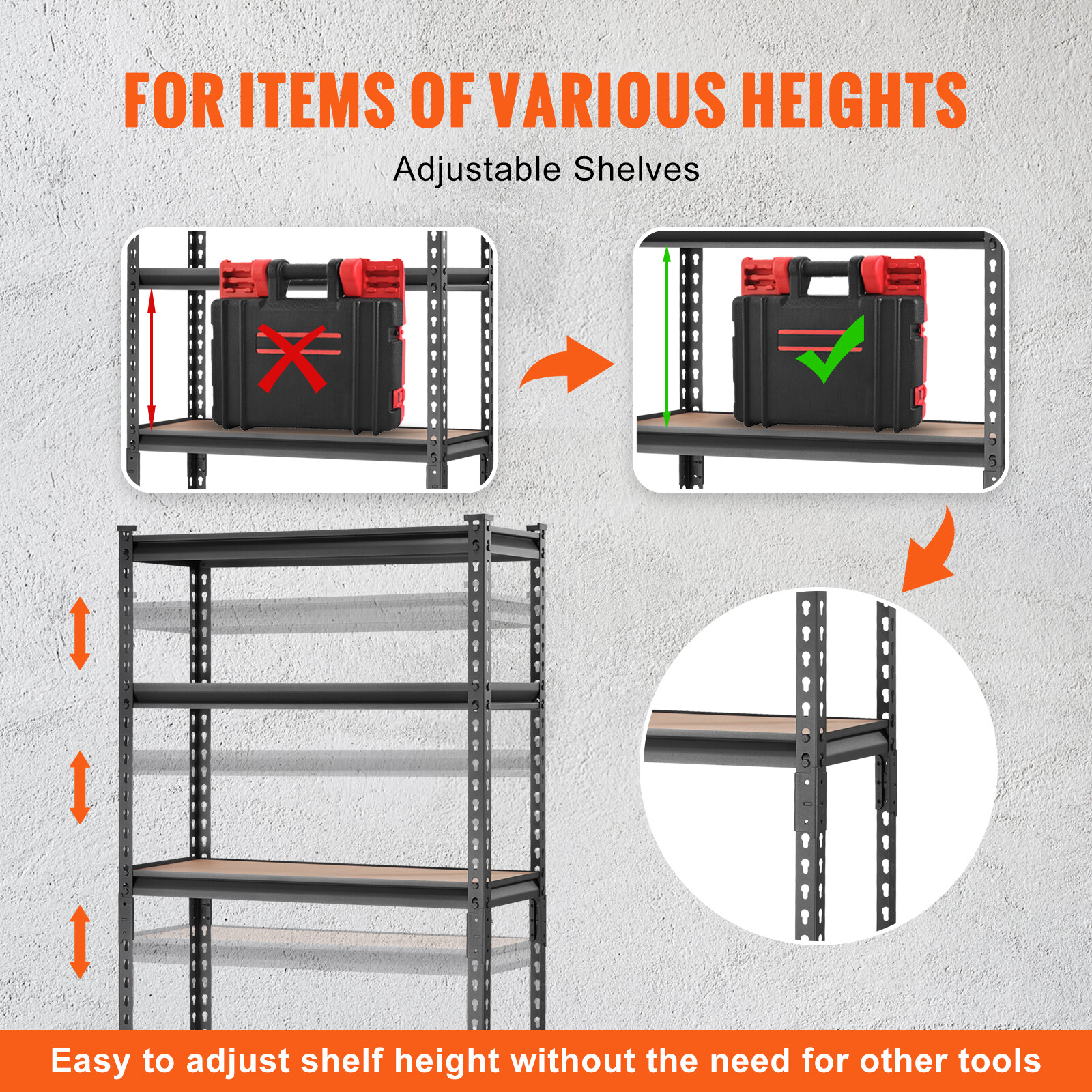VEVOR 12"D x 30"W x 60"H 5 Shelf Steel Shelving Rack Garage Storage 2000lbs Load