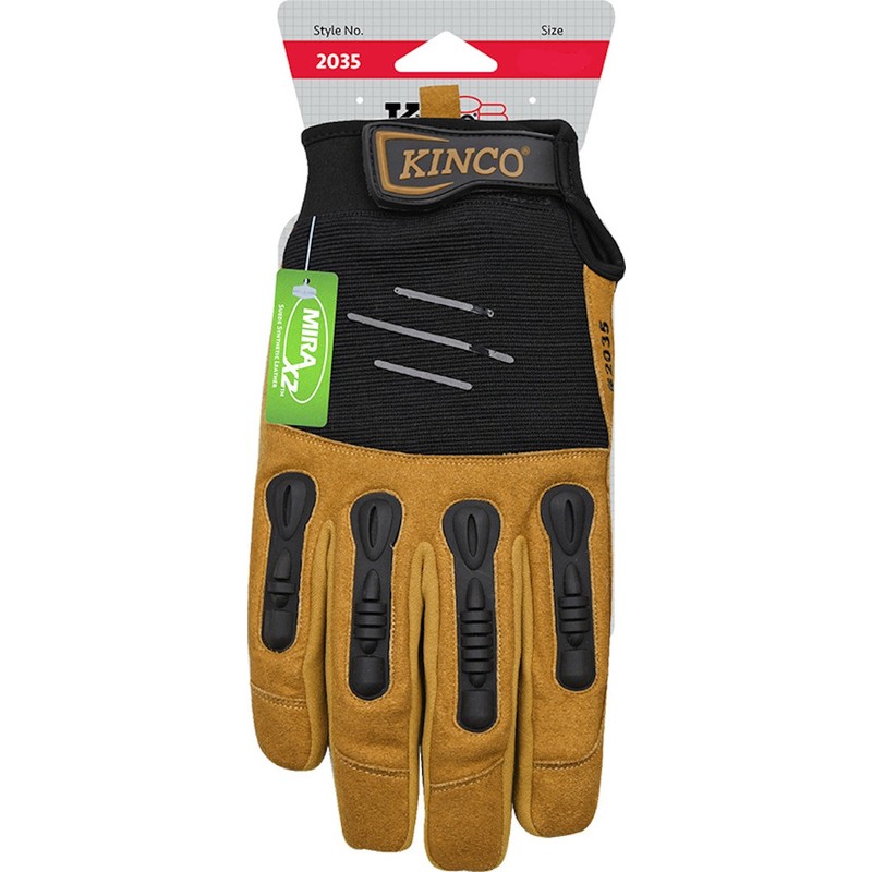 Kinco 2035-XL Synthetic Leather Black/Tan Foreman Men's Padded Gloves X-Large