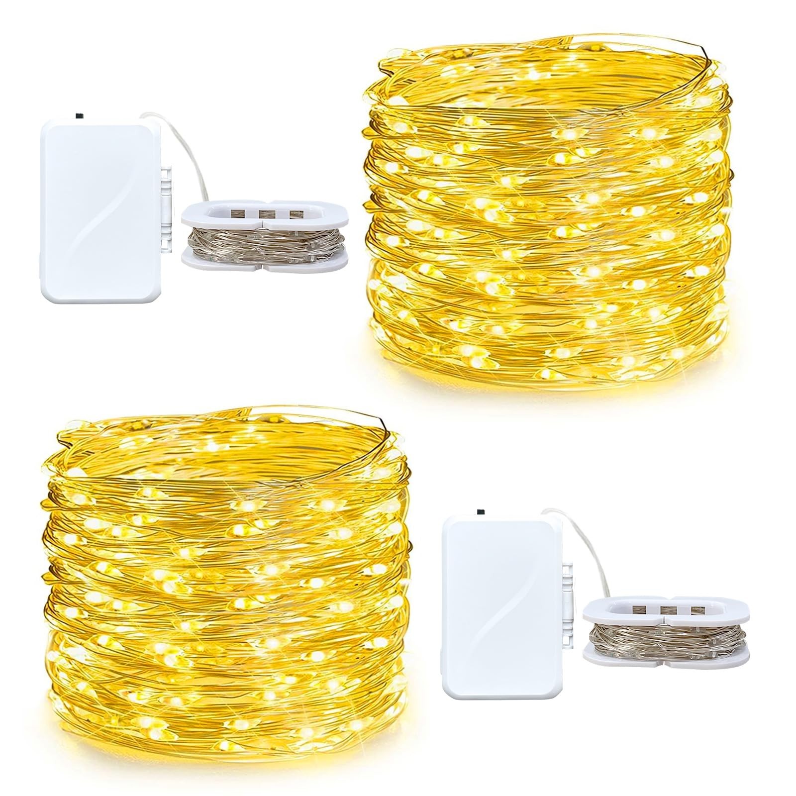 2 Pack LED Fairy Light Battery Operated 50 LED 16 FT Copper Wire Warm White