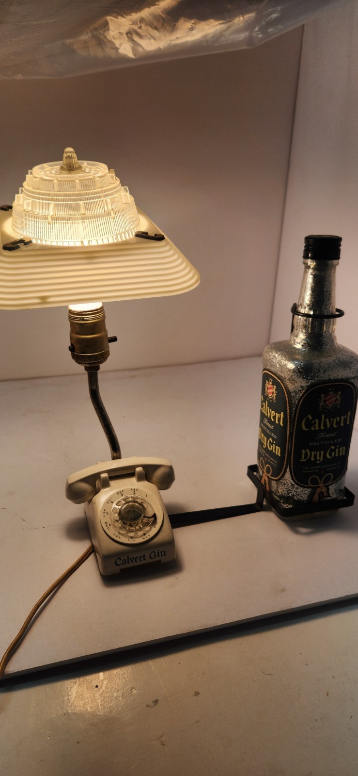Calvert Gin Distillery Advertising Display Lamp with Bottle rotary phone