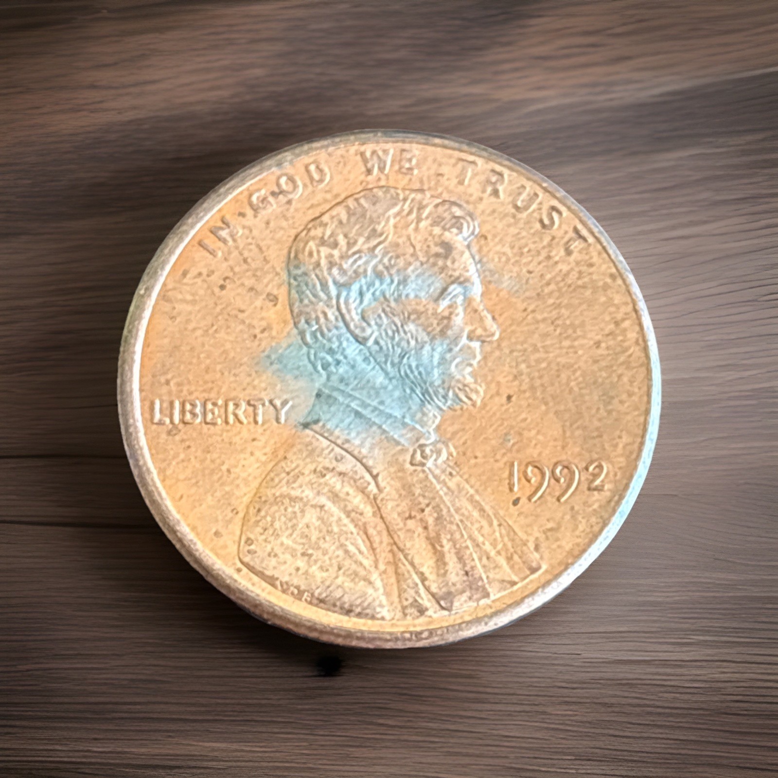 1992 LINCOLN CENT STRUCK ON PARTIAL UNPLATED PLANCHET OBV. SIDE HIGH GRADE LMo