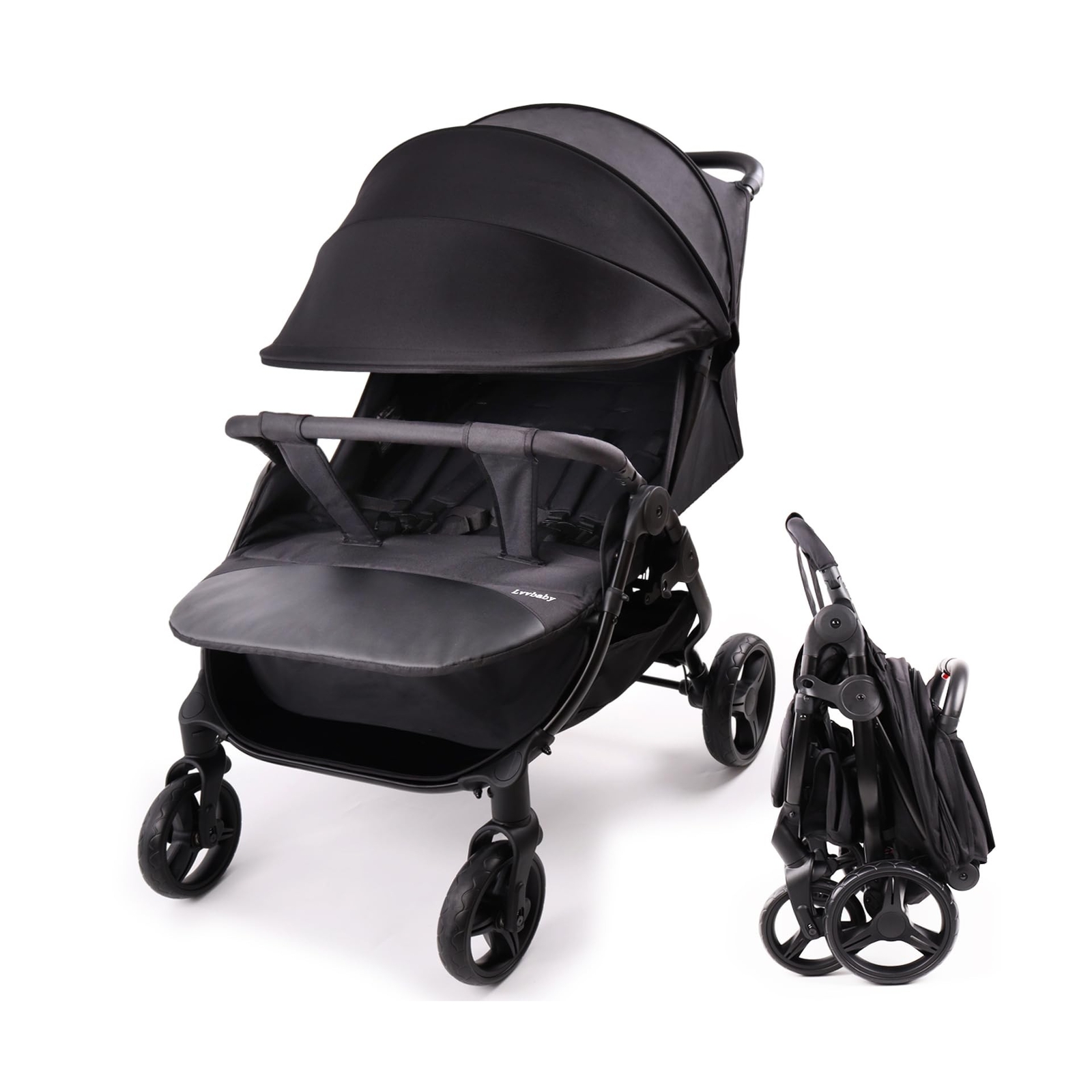Double Stroller with Adjustable Large Canopies, Double Seats Lightweight Stro...