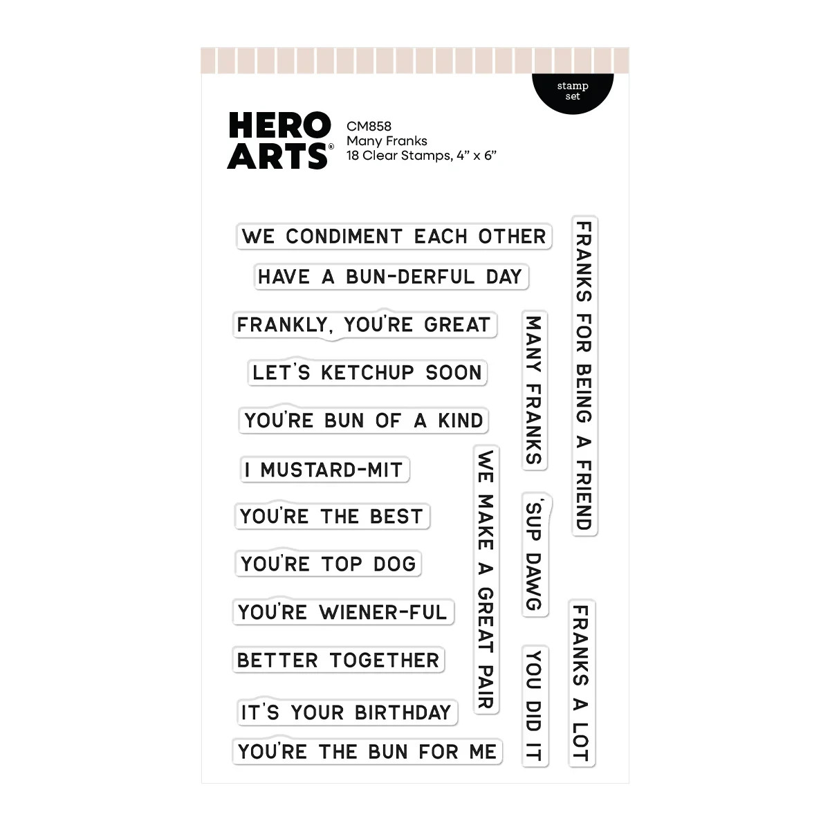 Hero Arts "MANY FRANKS" Hot Dog Sentiments Photopolymer Stamps 2026