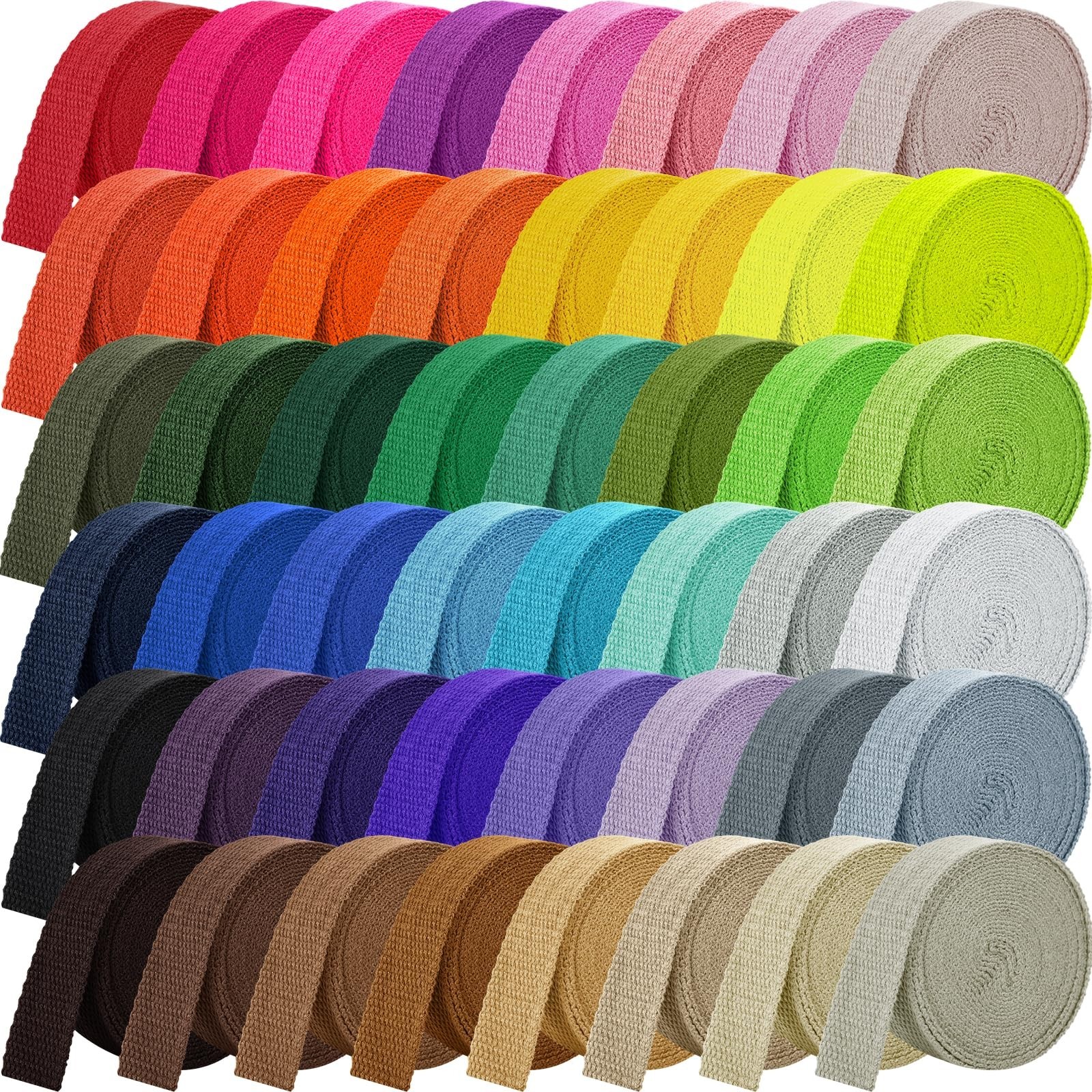 Windyun 48 Rolls Heavy Cotton Webbing 157.5 Yard 48 Color Mixed Polyester Cot...