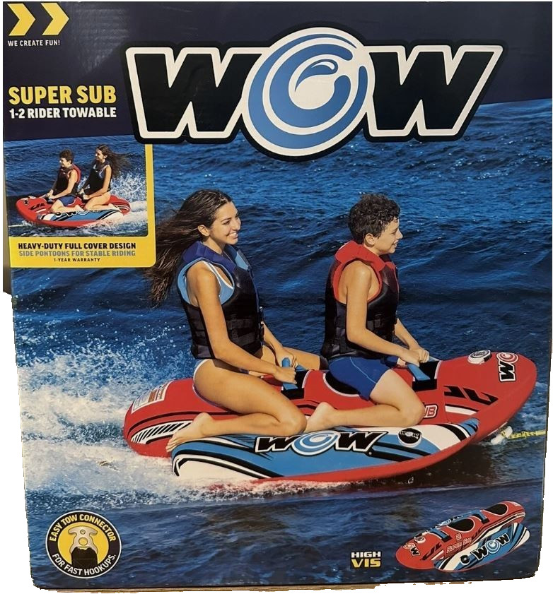 WOW Super Sub 1-2 Rider Towable Tube & Heavy-Duty Cover Molded Seat & Tow HookOp