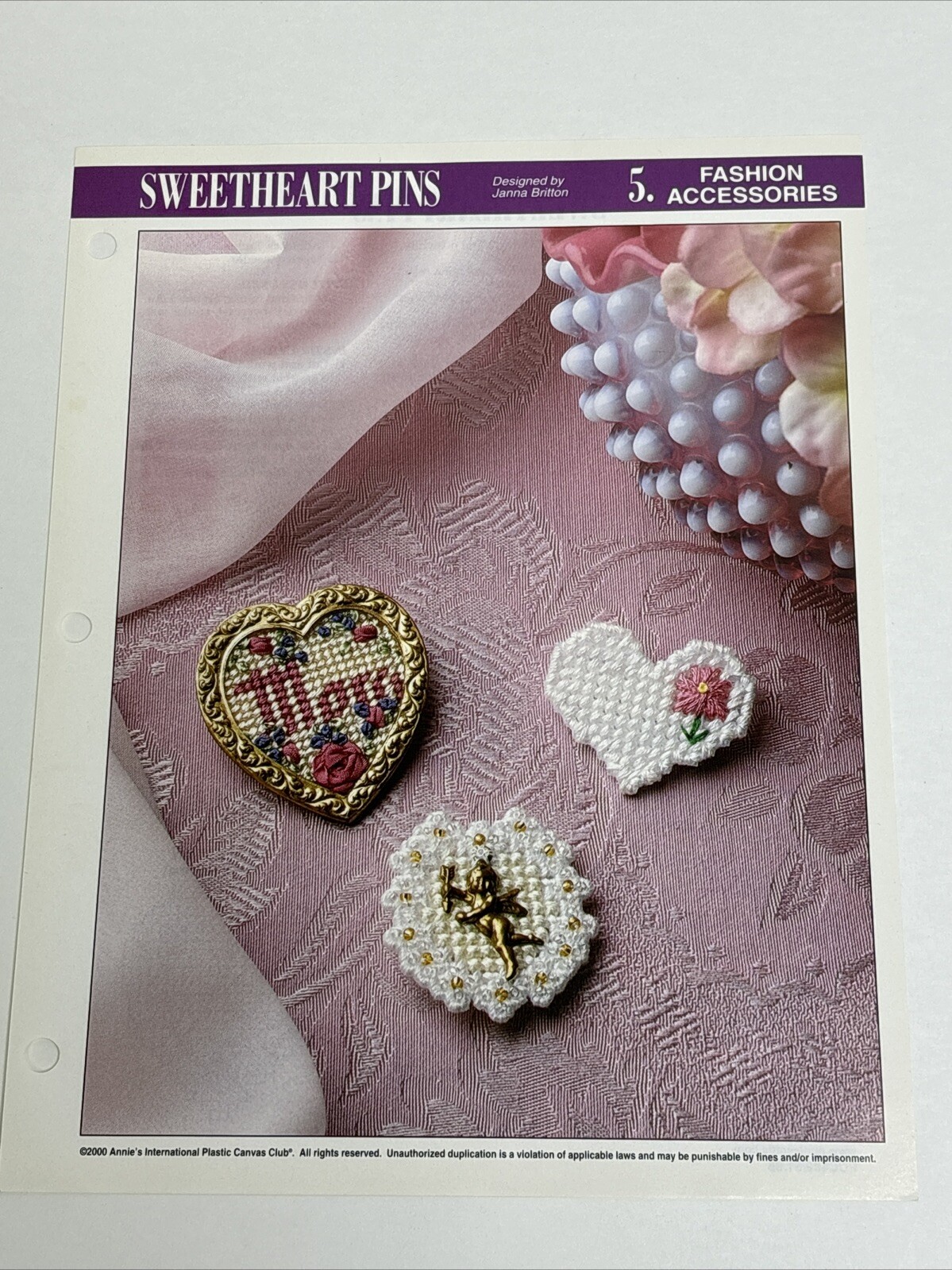 Sweetheart Pins 3 Designs Annie's Attic Plastic Canvas Pattern Page