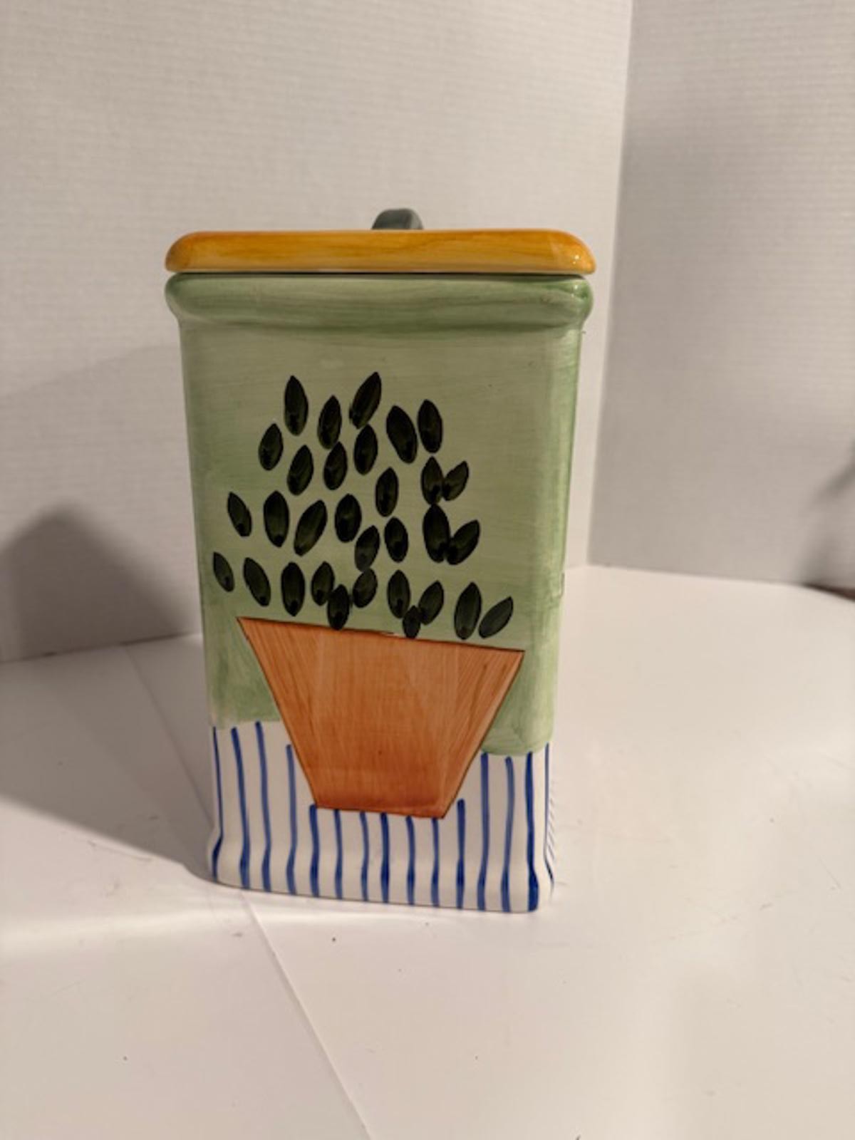 10 INCH AT HOME CANISTER WITH PAINTED PLANT IMAGE ON ALL SIDES AIR TIGHT SEAL