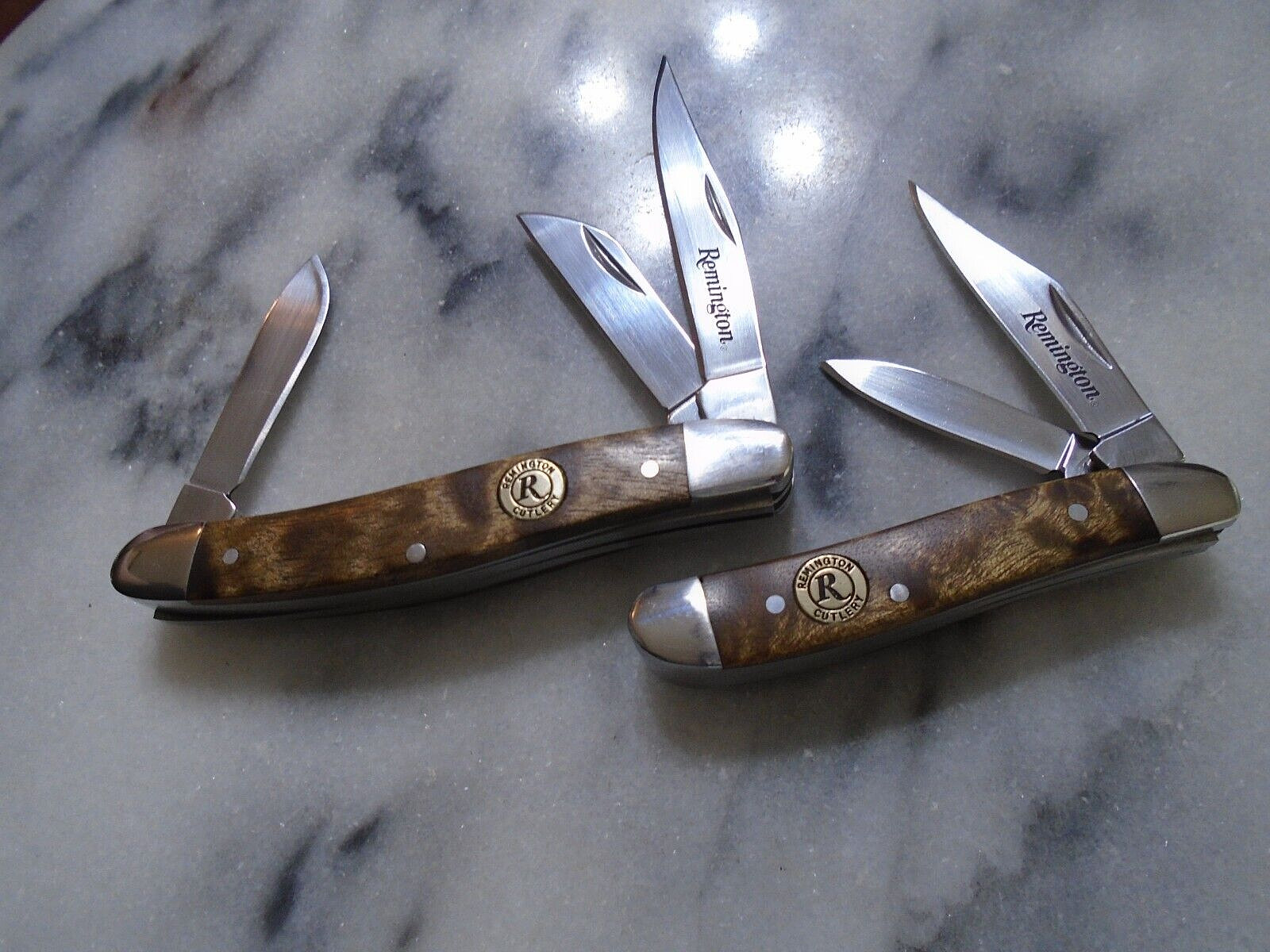 Remington 3 Blade Stockman 2 Blade Peanut Pocket Knife Set Burlwood Folders New