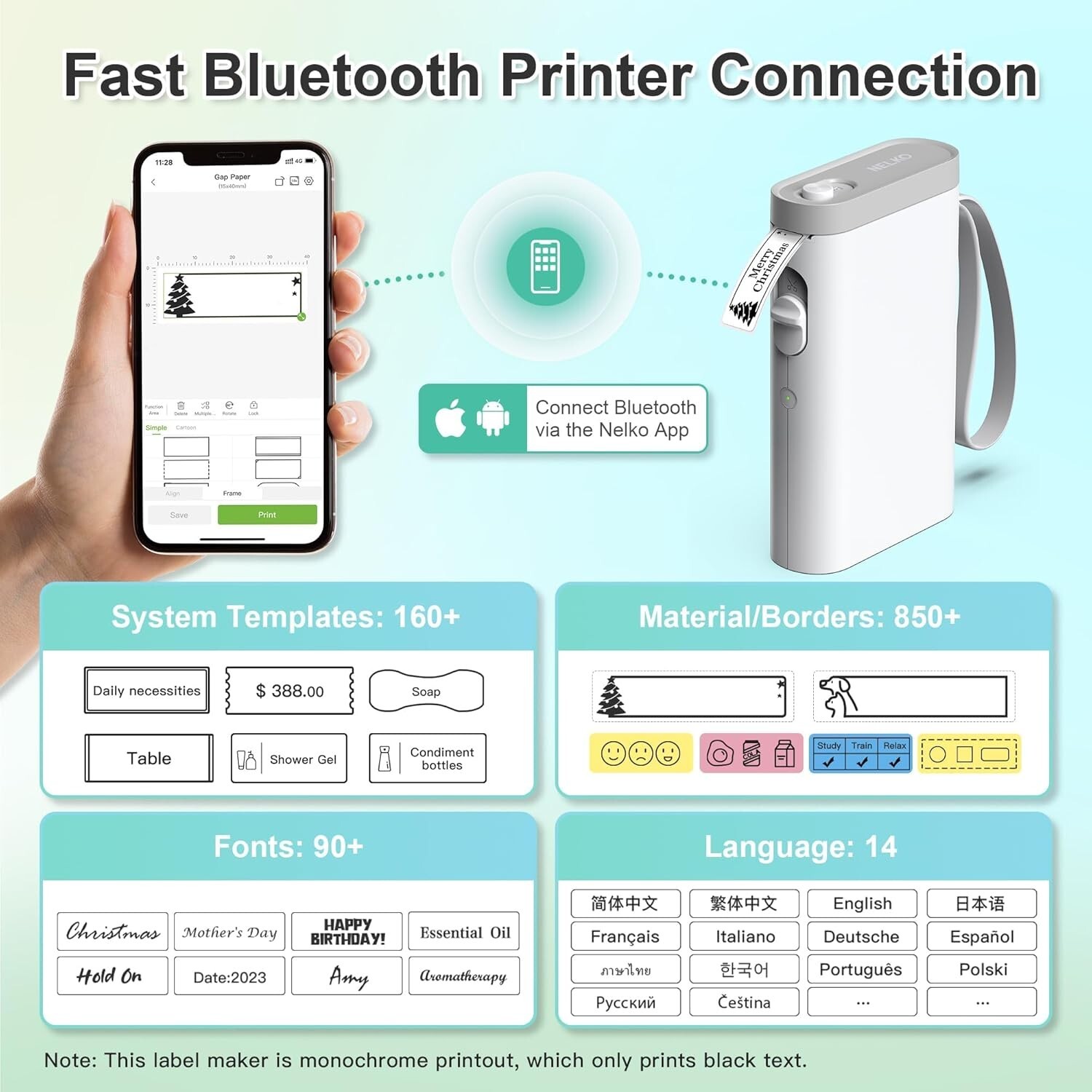 Nelko Label Maker Machine with Tape, P21 Bluetooth Label Printer, Wireless