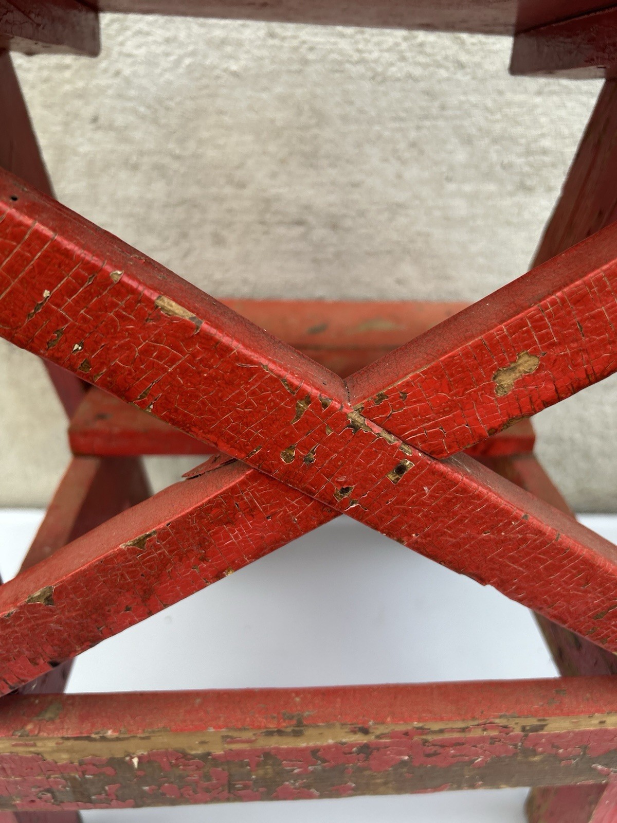 Vintage Rustic Solid Wood 2-Step Stool Farmhouse Bench Plant Stand Red 20+