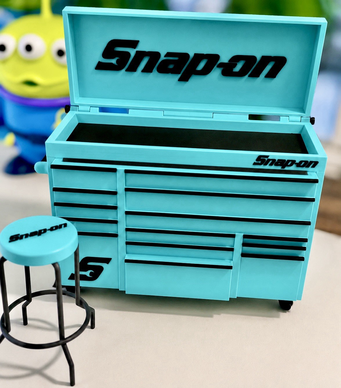 Snap on  (3D Printed )Mini Tool Box w/ Shop Stool Turquoise/Black