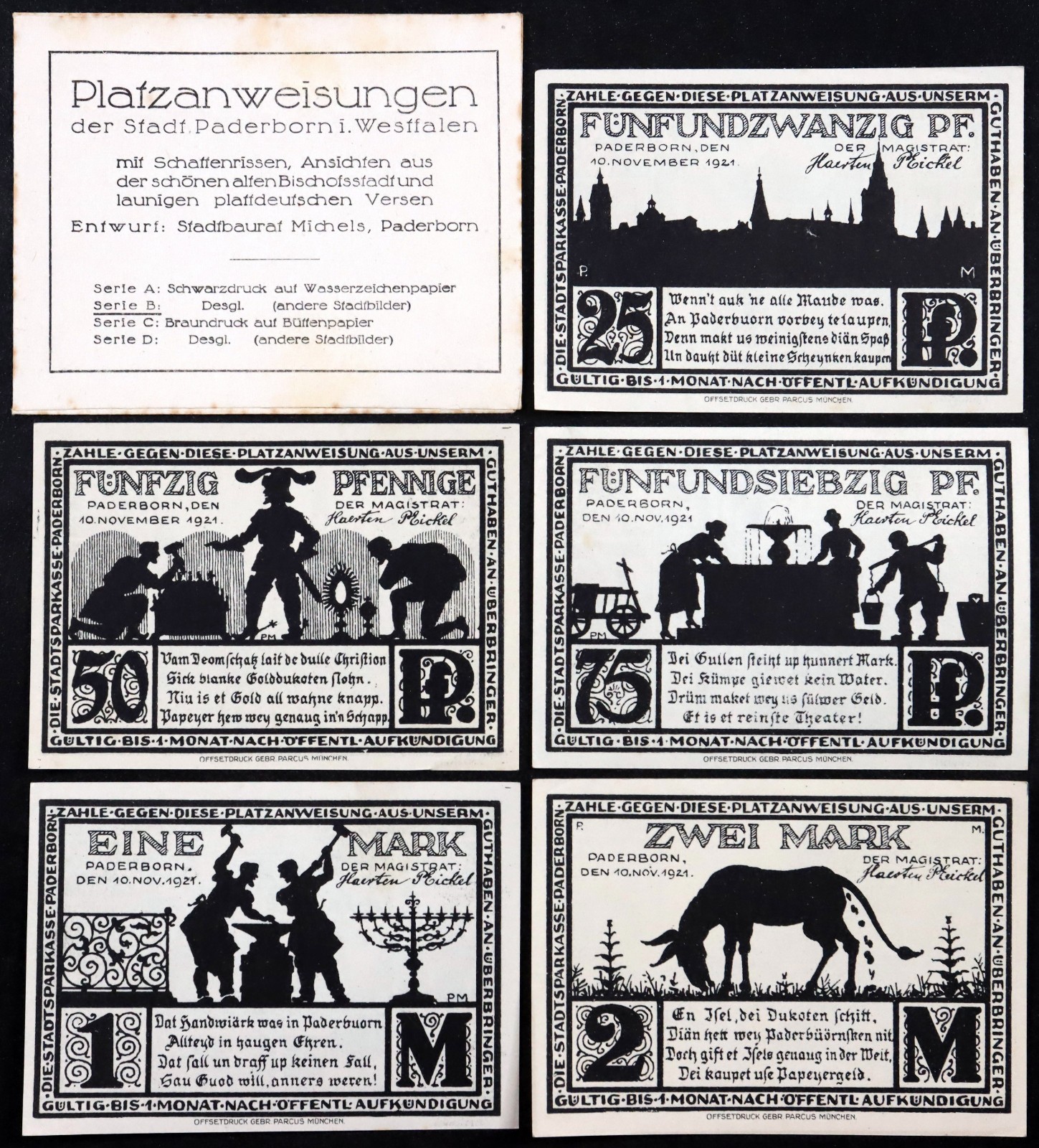 PADERBORN 1921 Complete B&W Donkey Series w/Rare Envelope! German Notgeld
