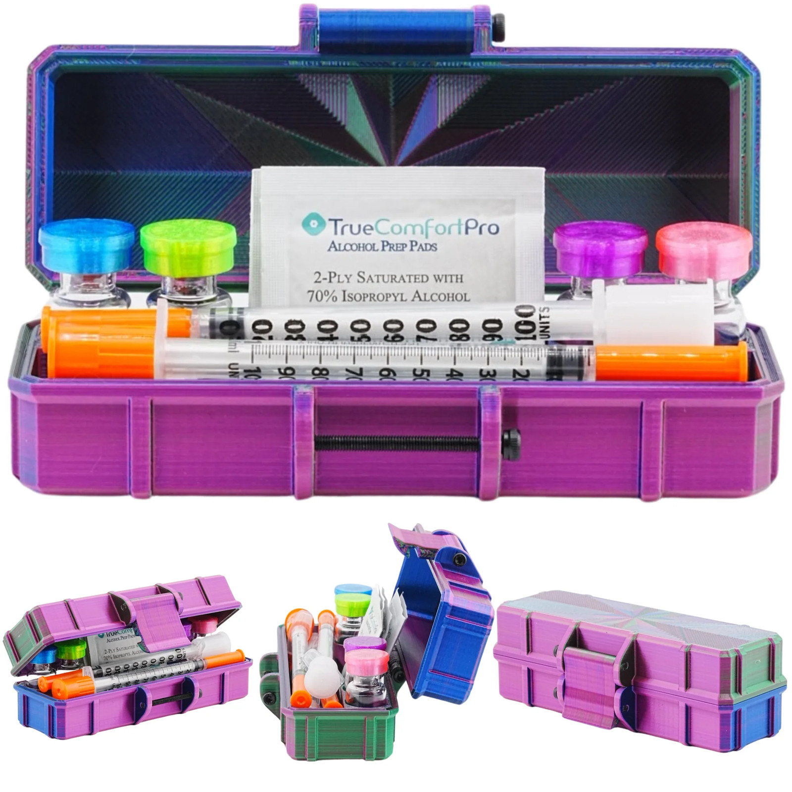 4-Slot 3 ml or 10 ml Vial Case with Extra Storage for Syringes, Alcohol pads