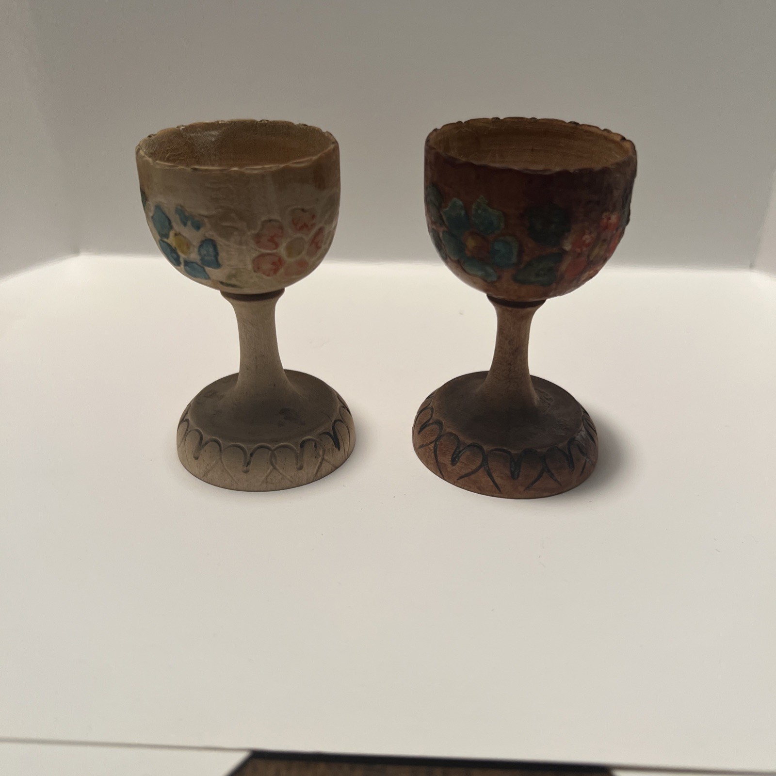 Set Of 2 Vintage Wood Shot Glasses