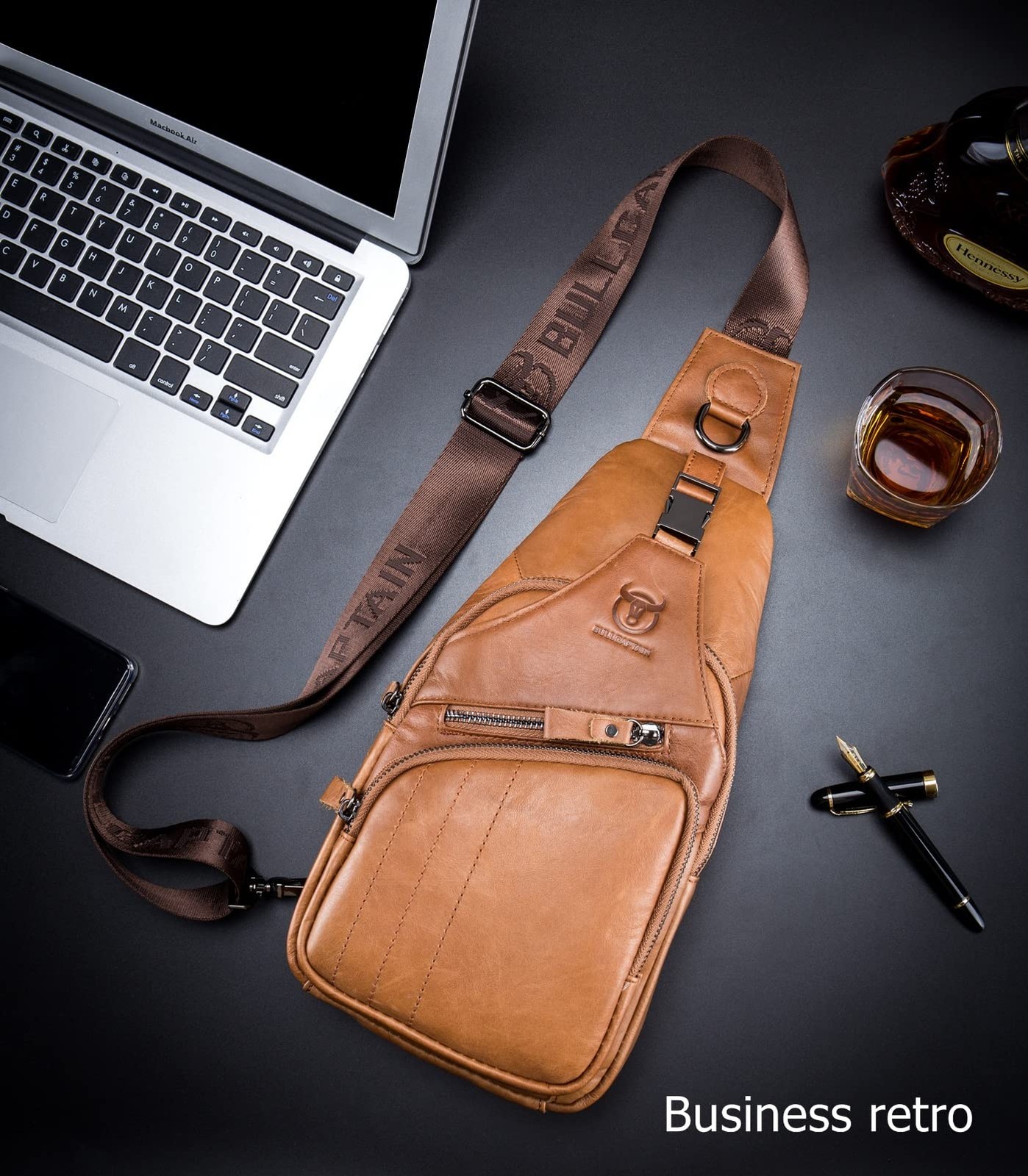 Men Sling Chest Bag Genuine Leather Casual Multipurpose Crossbody Shoulder Ba...