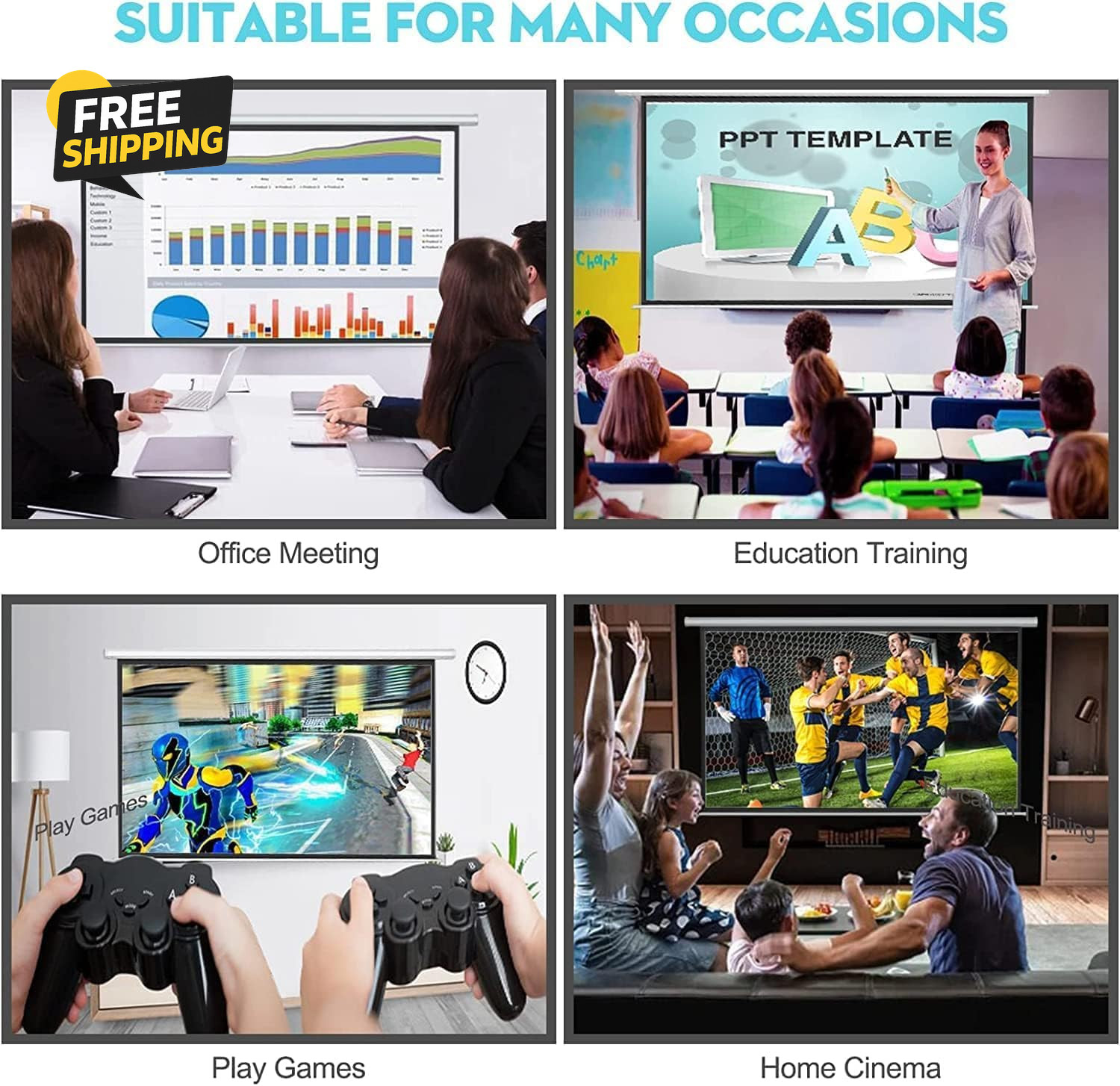 72 Inch Electric Projector Screen with Remote, Automatic Air Indoor Drop Down