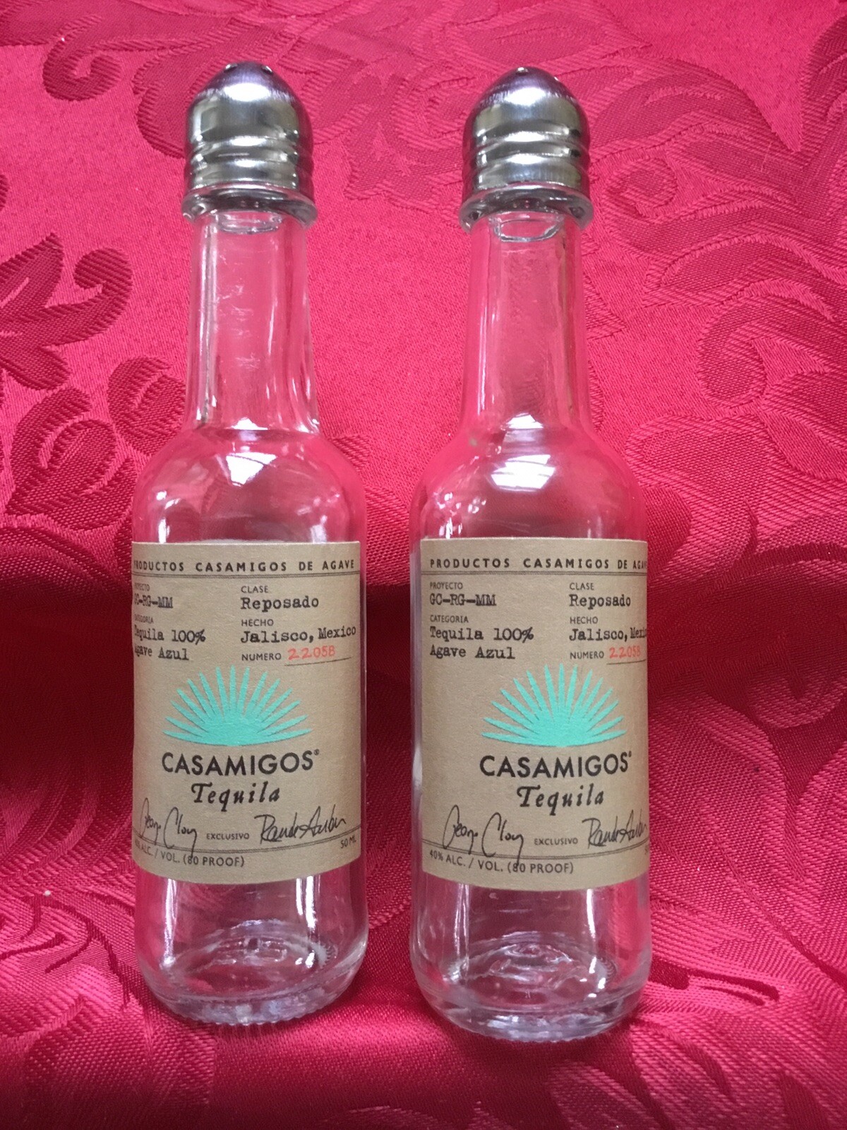 Pair CASAMIGOS Tequila Mini Liquor 50ml Bottles Upcycled SALT & PEPPER Shakers