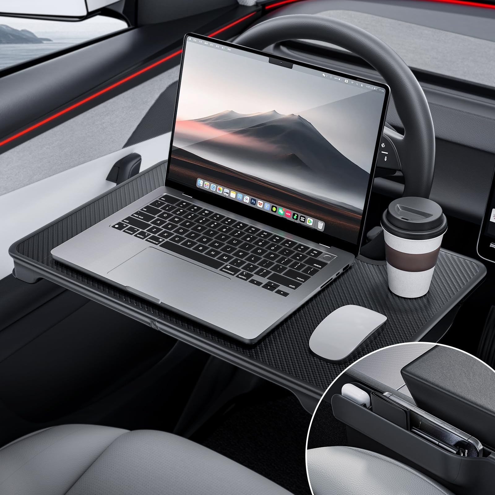 2-in-1 Car Steering Wheel Desk Tray & Car Seat Gap Filler Organizer – Foldabl...