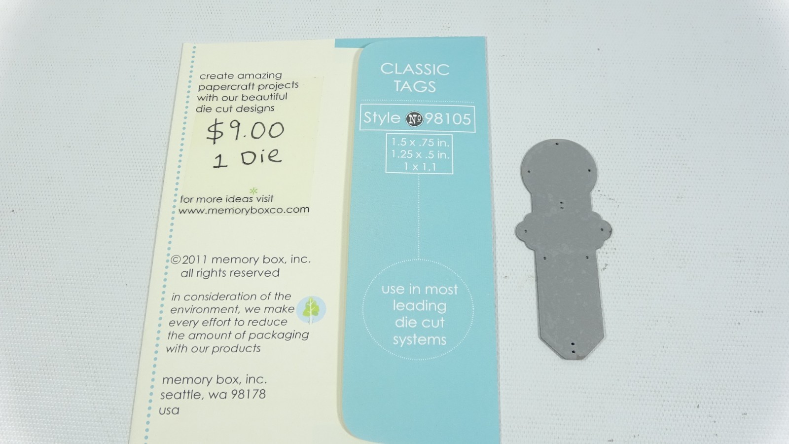 2011 Memory Box Craft Steel Die Classic Tags Label Style 98105