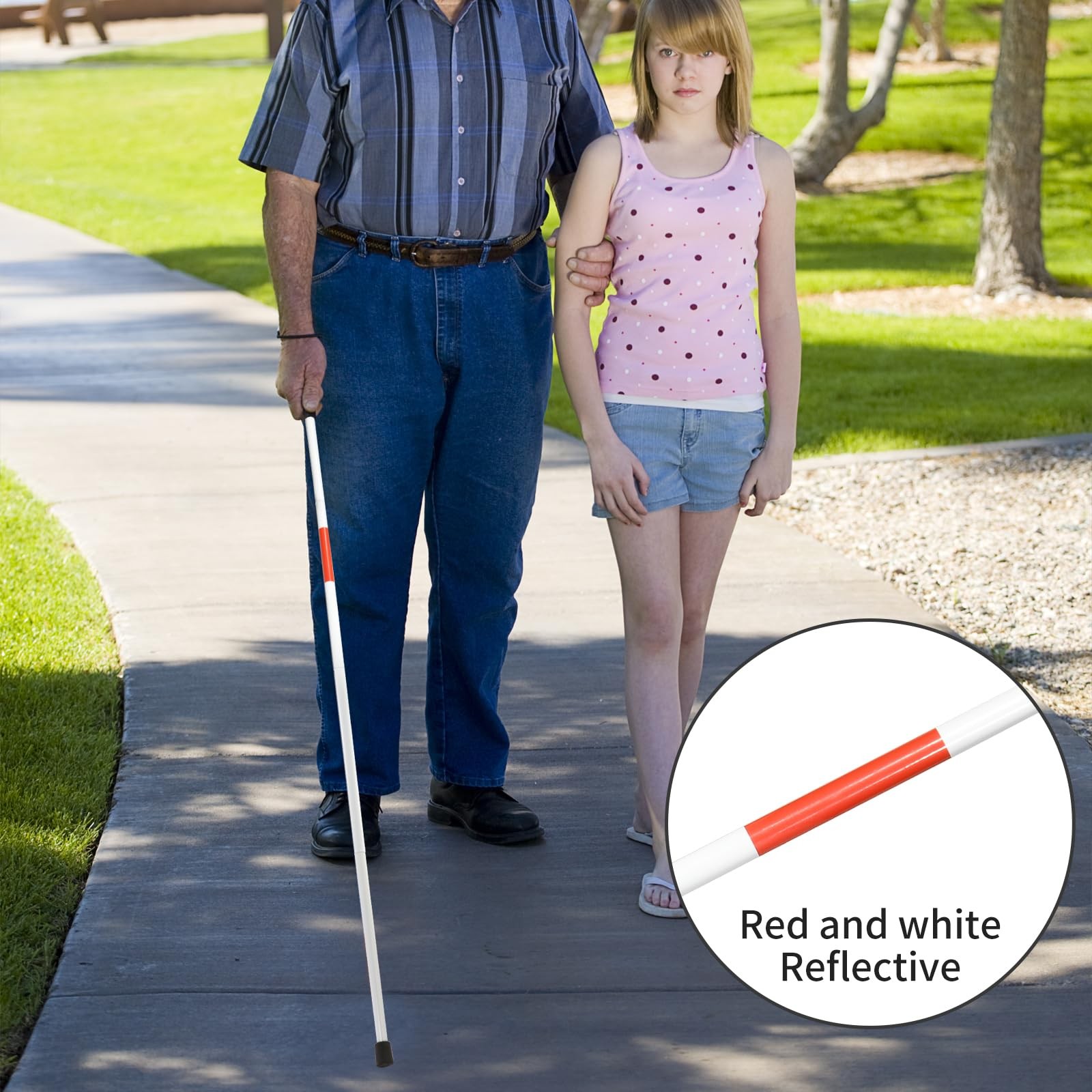 Folding Blind Cane Reflective Red Walking Stick for Vision 52 inch