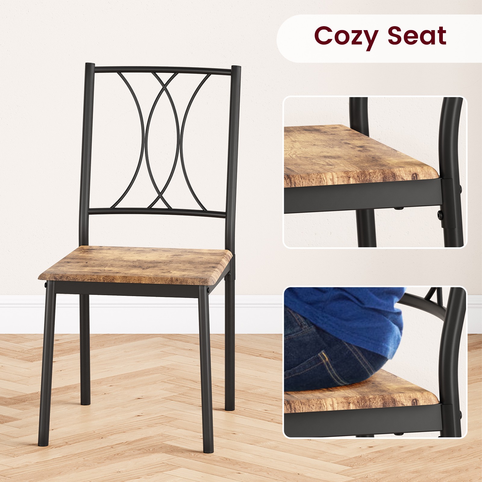 5 Piece Dining Table Set for 4 Rectangular Metal & Wood Table with 4 Chairs