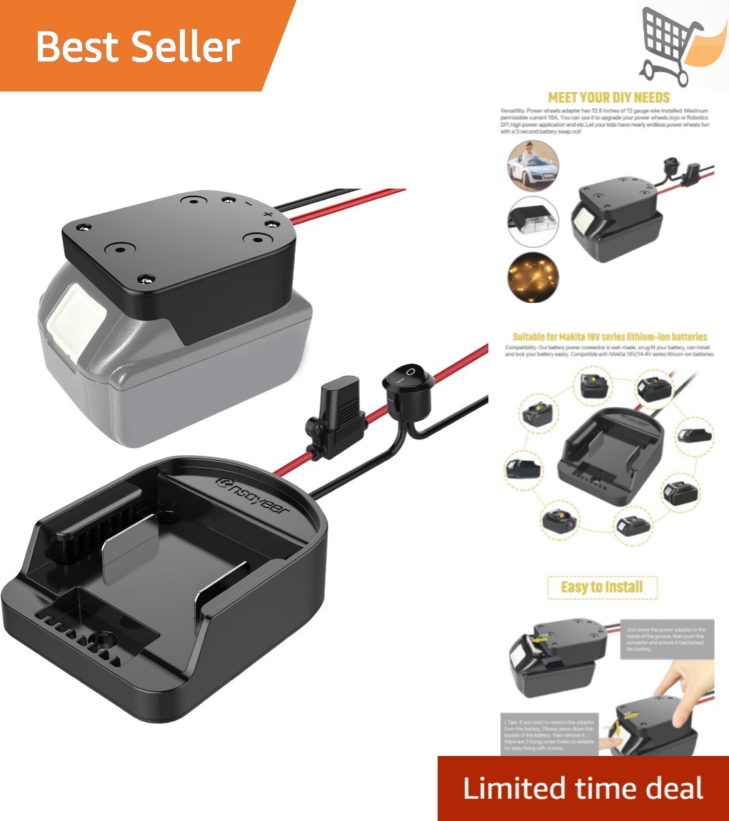 Power Wheel Adapter with Fuse Switch 18V Lithium Battery Connector 12 Gauge