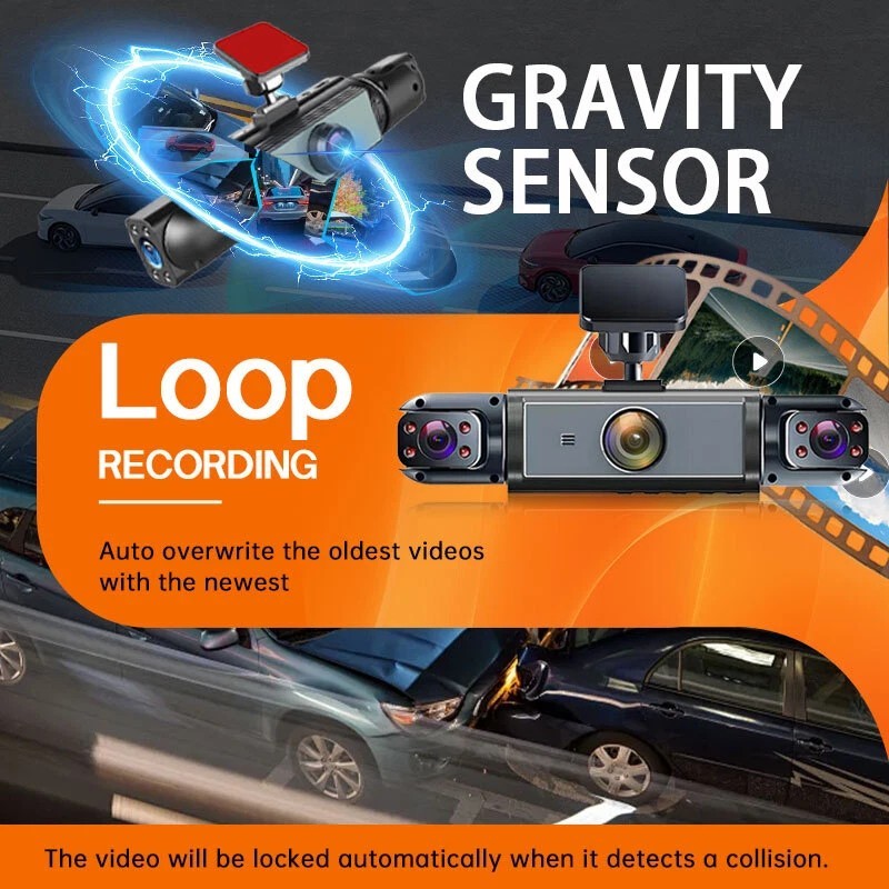 Dash Cam 4-Channel 360° Front Rear Inside DashCam 1080P Car Camera WIFI G-Sensor