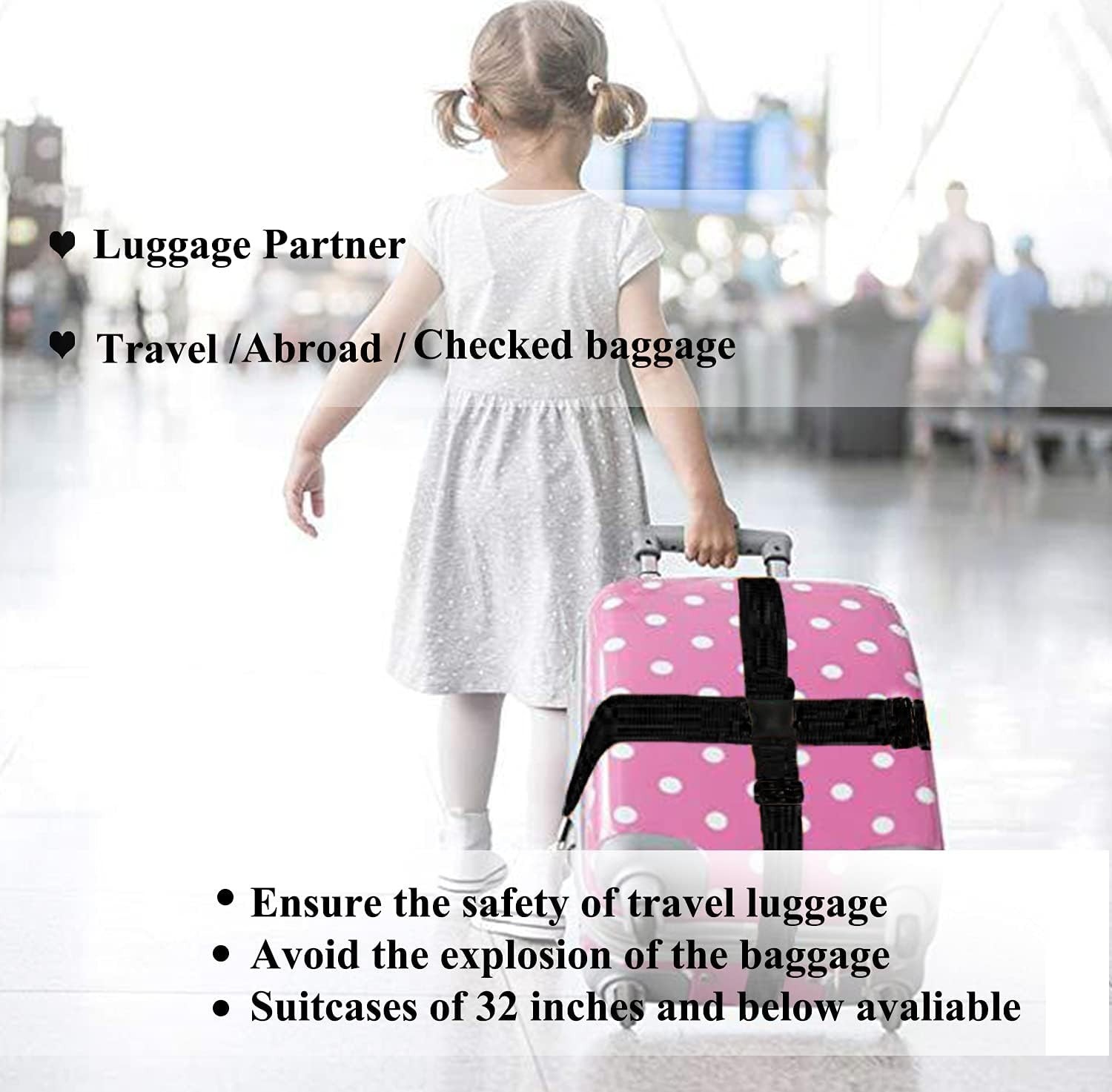 Adjustable 2-Pack Travel Suitcase Straps with Quick Release Buckle - Black