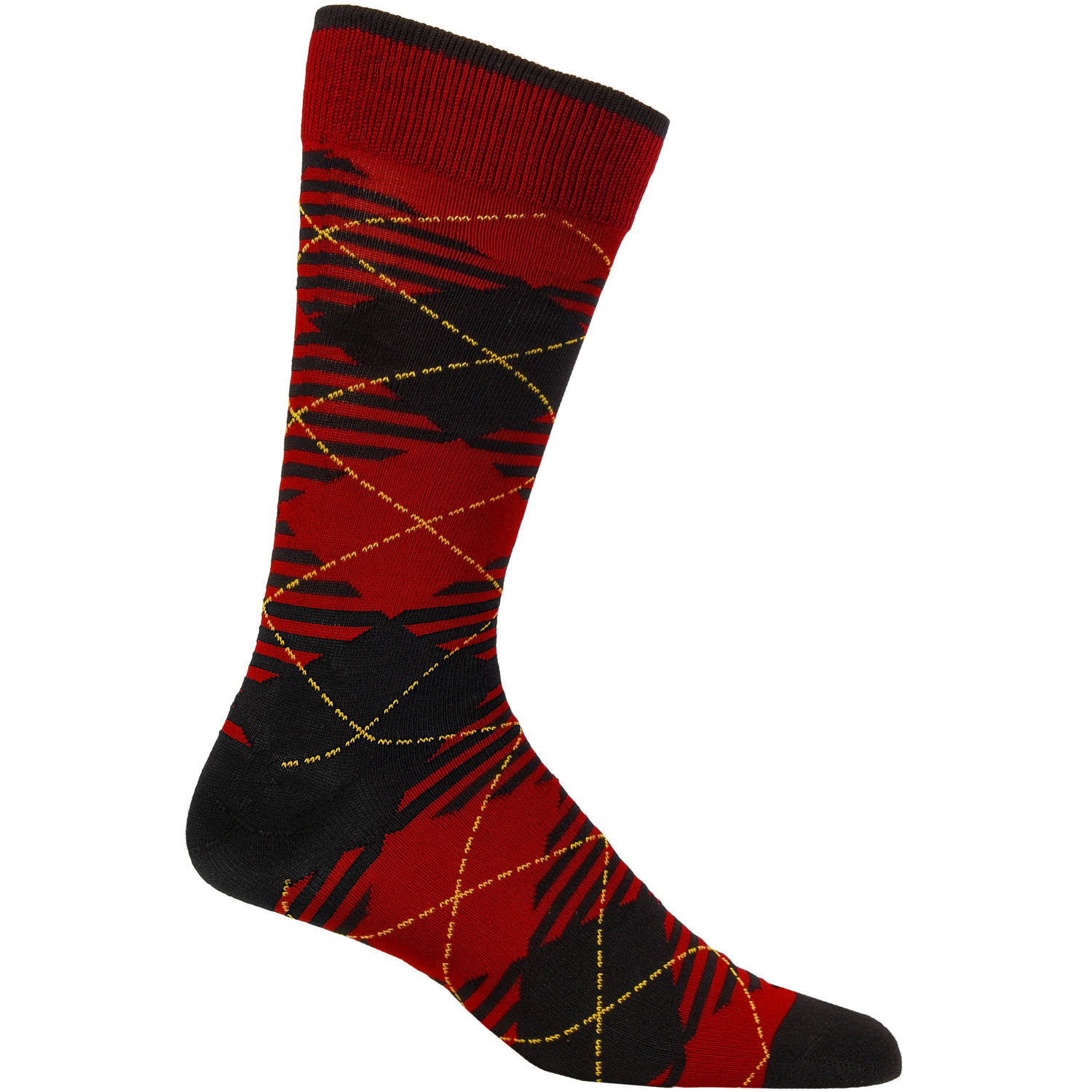 Mens George Fashion Crew Dress Socks Red/Black Plaid Argyle 1 Pair Size 6-12