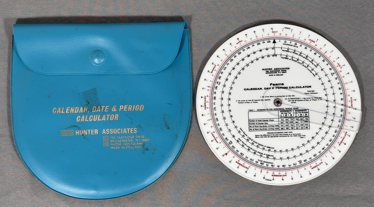 Vintage Fearns Calendar Day & Period Calculator Hunter Associates England Case