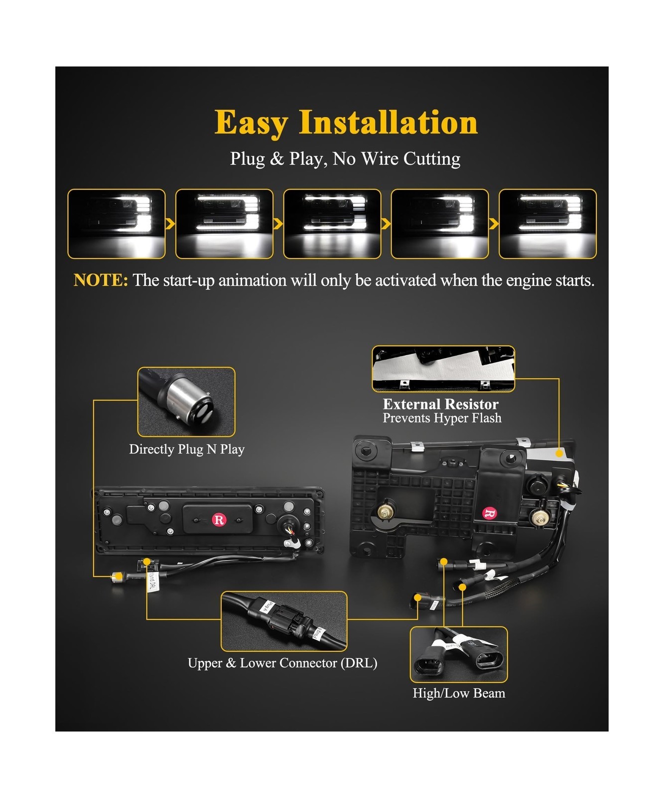 Partsam LED Headlights Assembly DOT Approved with Start Animation DRL Sequent...
