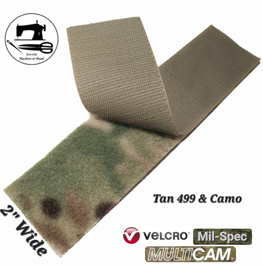 2" Wide x 8" (Inch) VELCRO®  Mil-Spec Sew-On Strip (Hook & Loop)- Tan 499 & Camo