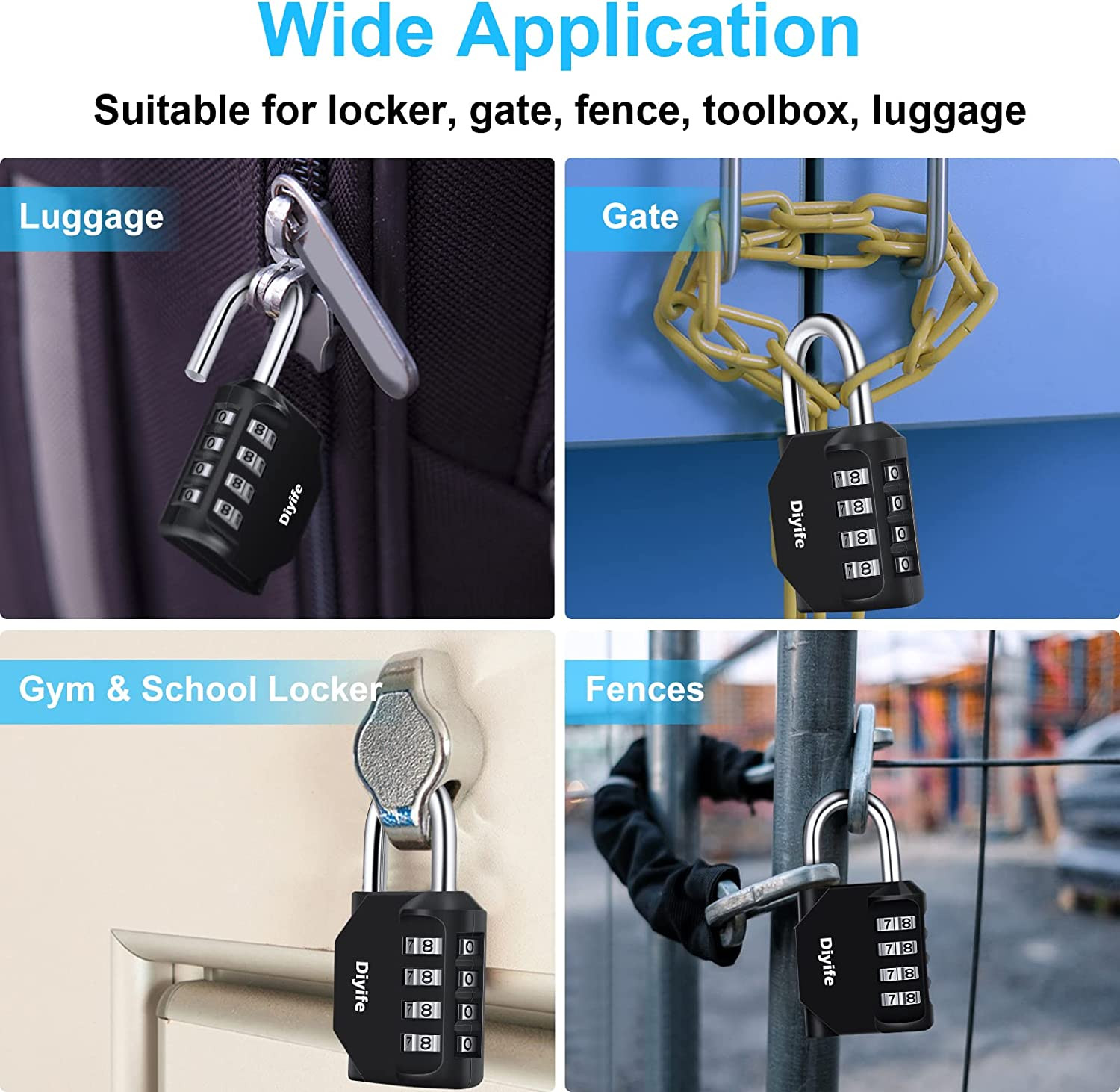 Combination Padlock, 4 Digit Locker Lock Weatherproof Lock Outdoor Combination