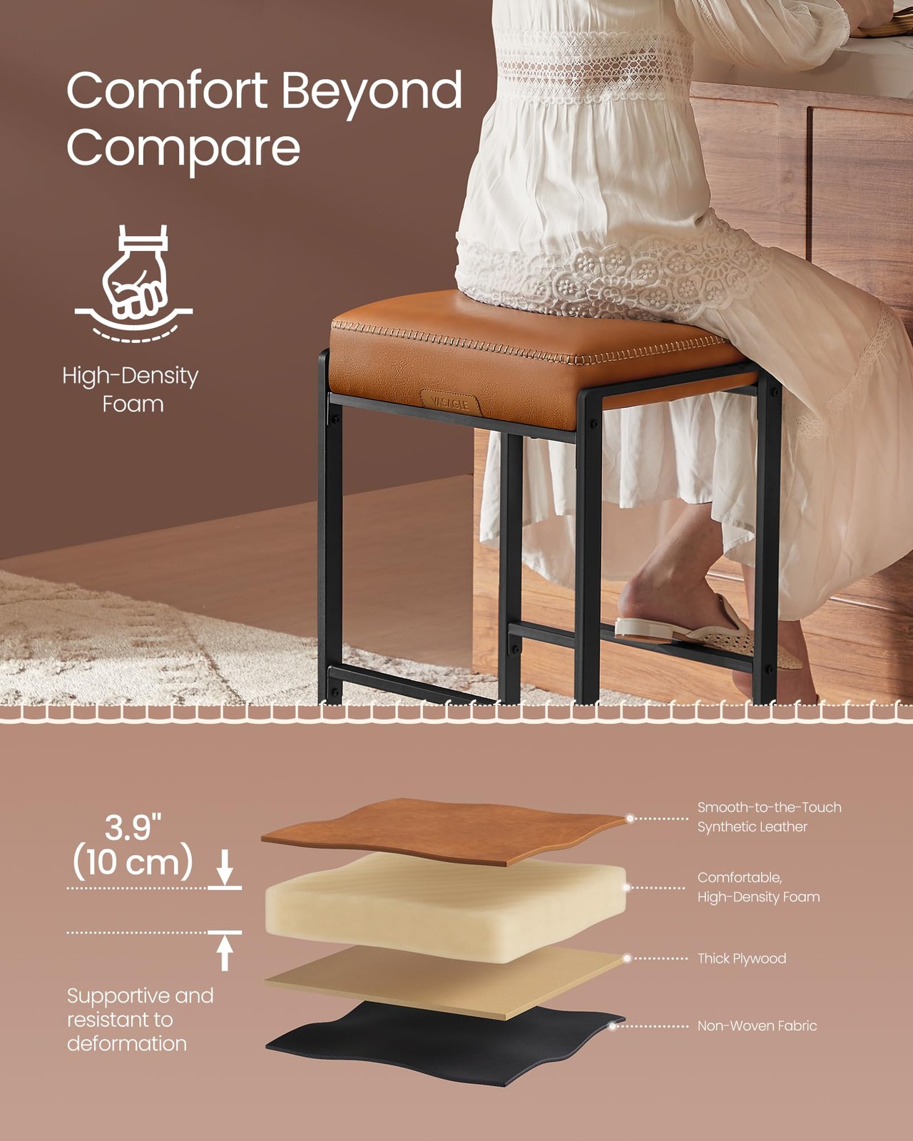 EKHO Collection - Bar Stools Set of 2, Counter Height Bar Stools, Synthetic L...