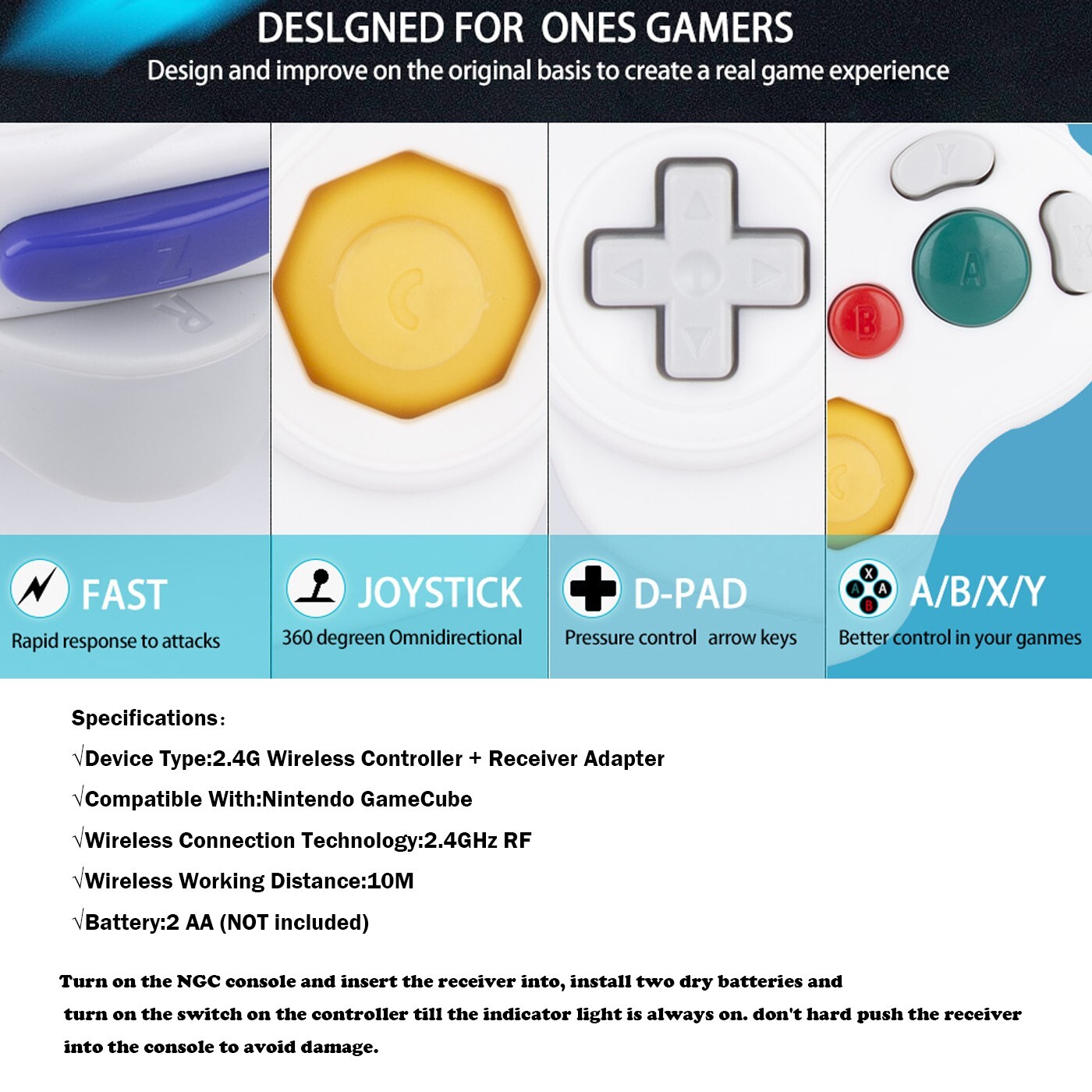 Wireless GameCube Controller + Adapter Wavebird for GameCube NGC Console White