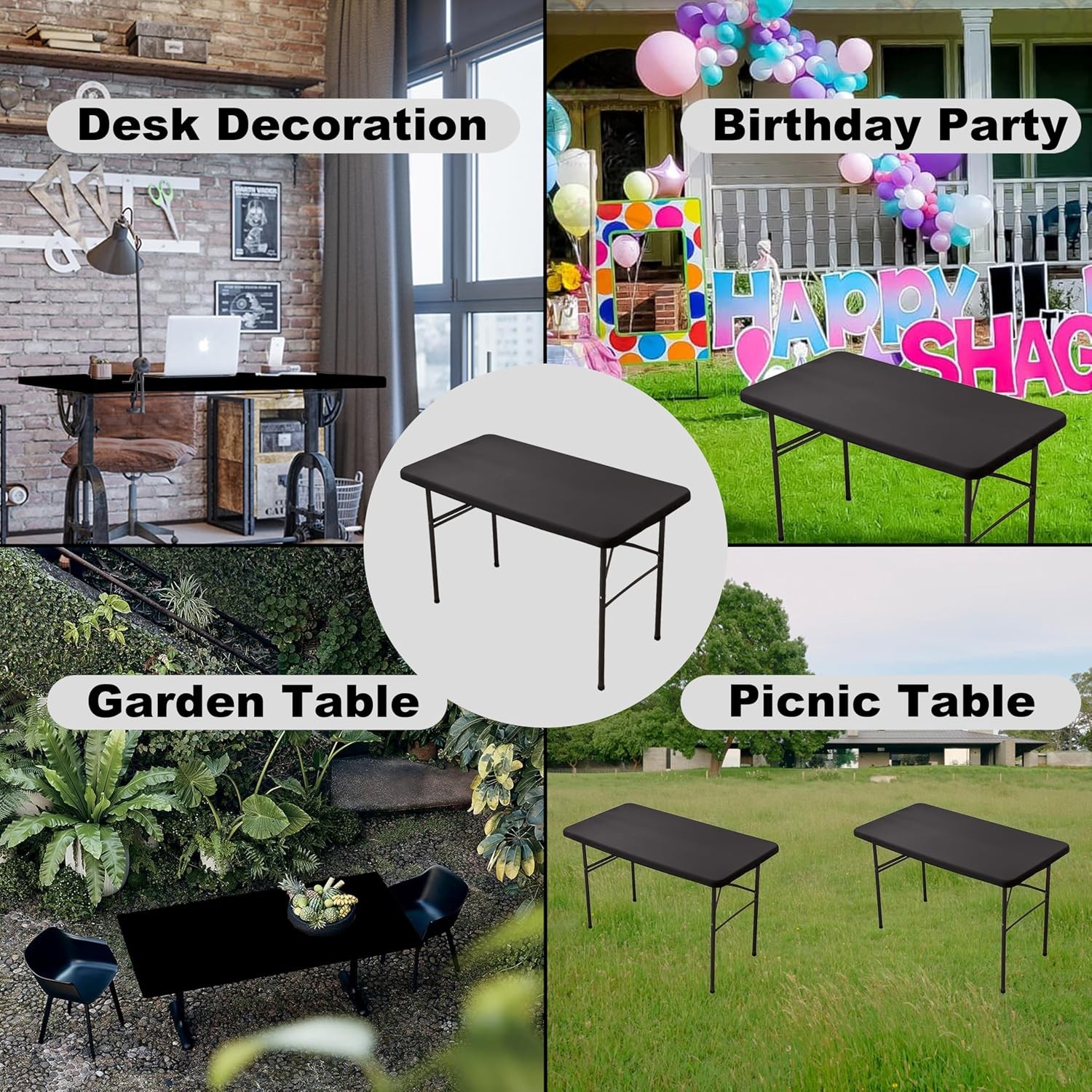 Rectangle Spandex 4 FT Fitted Tablecloth, Elastic Folding Picnic Table Cloth,