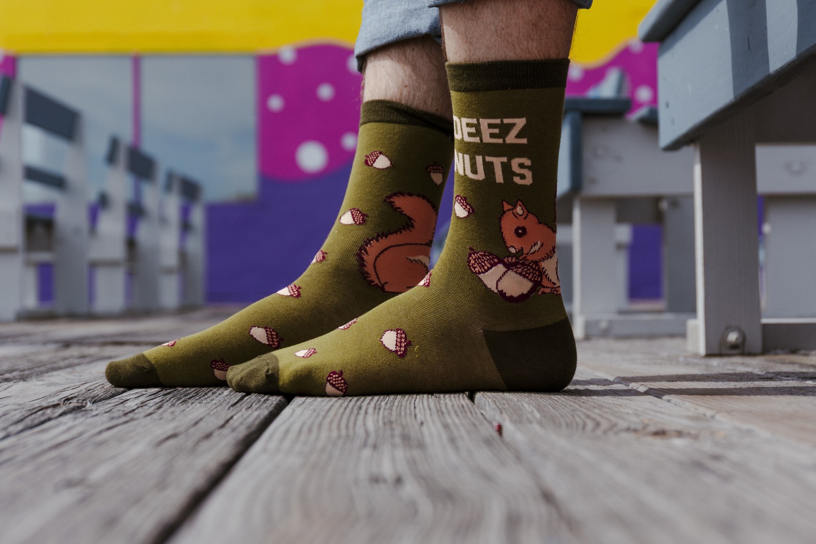 Deez Nuts Socks Funny Sarcastic Squirrel Graphic Novelty Footwear for Men