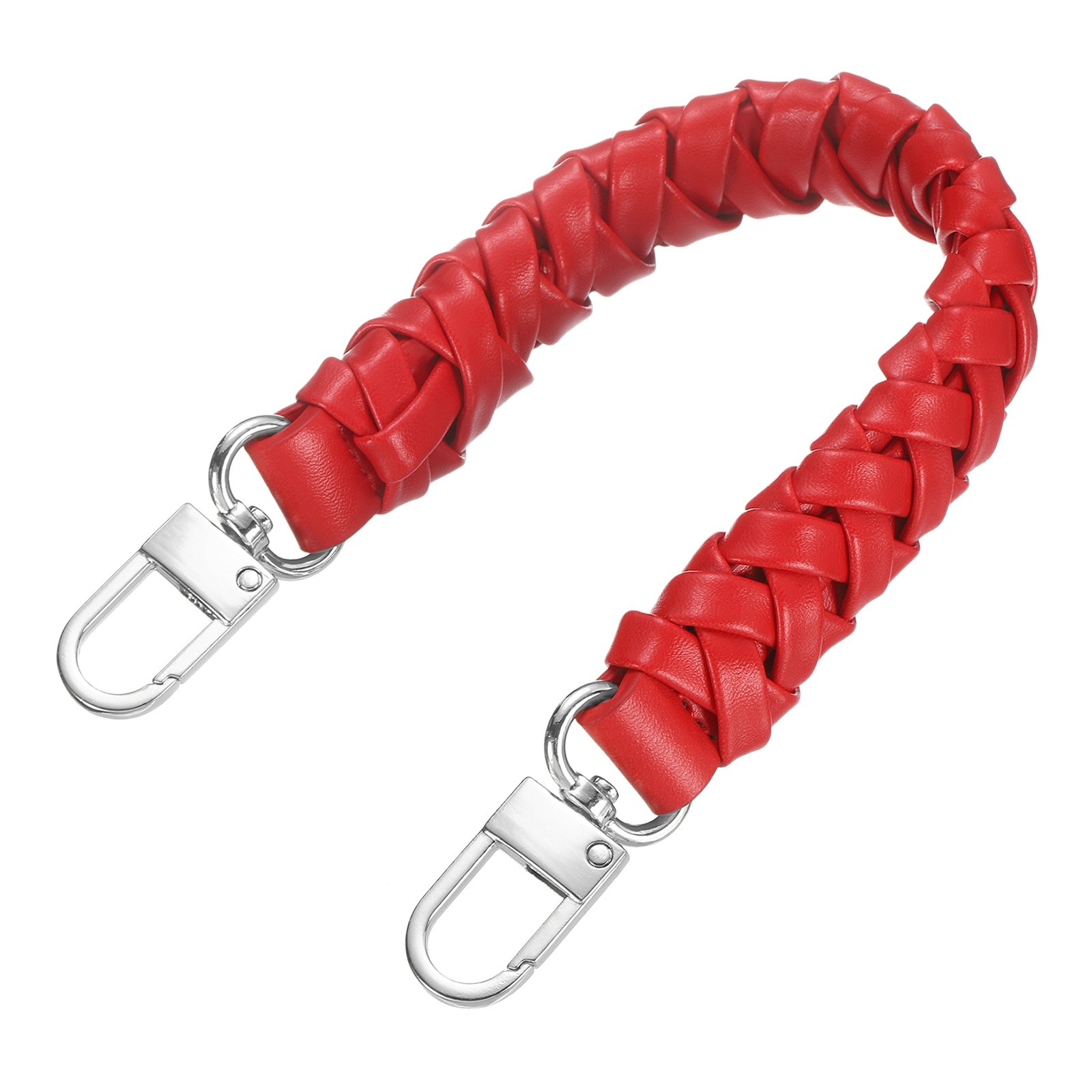 Braided Purse Handle, 1Pc 31cm/12.2" Short Red Leather with Silver Buckles