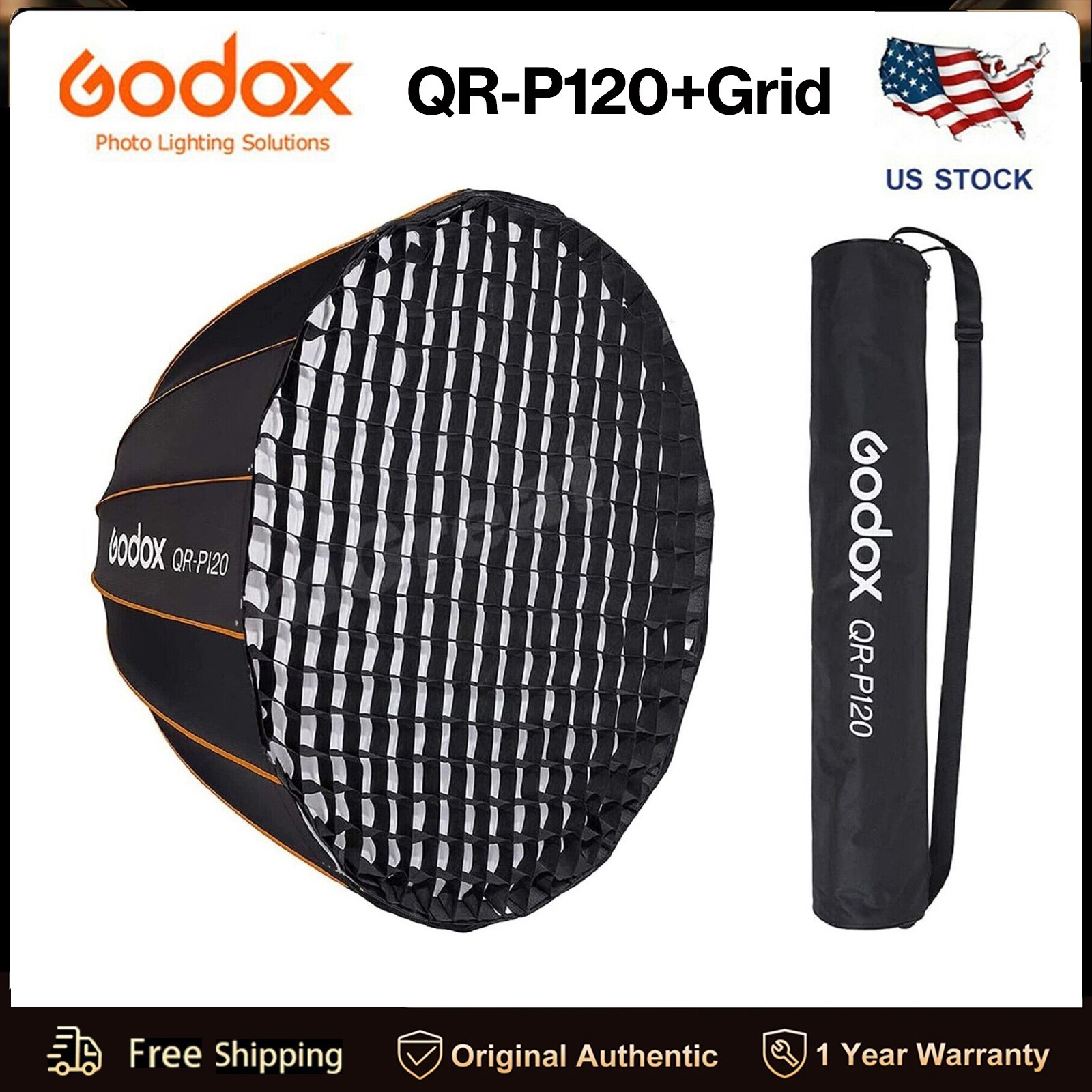 GODOX QR-P120 47.1"/120CM Parabolic Softbox Bowens Mount with Grid