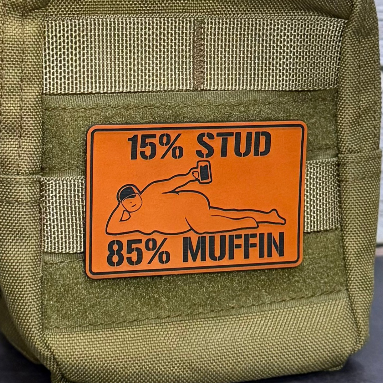 Stud Muffin Dad Bod Funny Morale Patch, 2x3" Man Humor | VELCRO® Brand Fastener