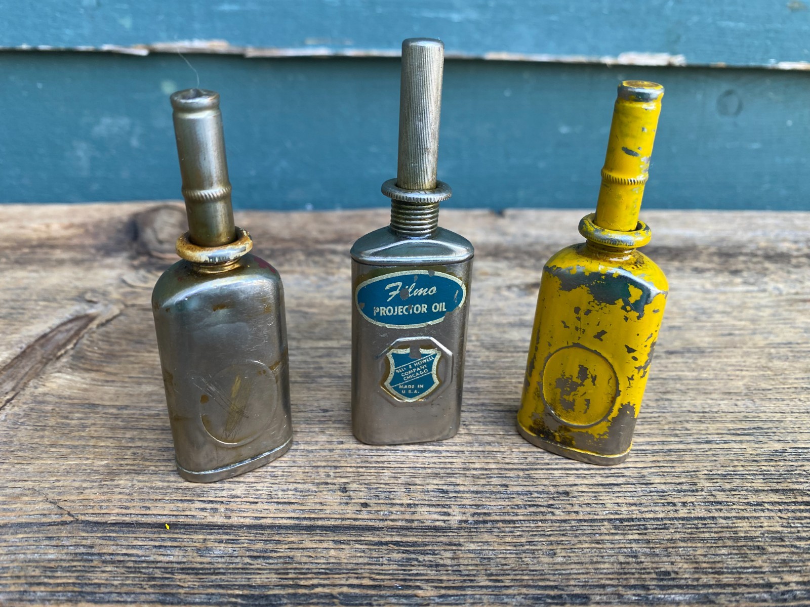 SET OF 3 OIL CAN TIN PROJECTOR NEEDLE OILERS FILMO BELL & HOWELL USA EMPTY