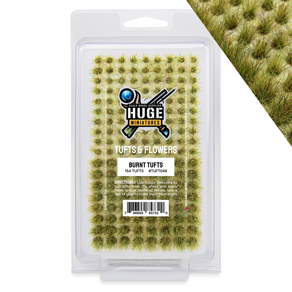 Huge Miniatures Grass Tufts, Burnt Basing Huge Minis – 150 Self-Adhesive Tufts