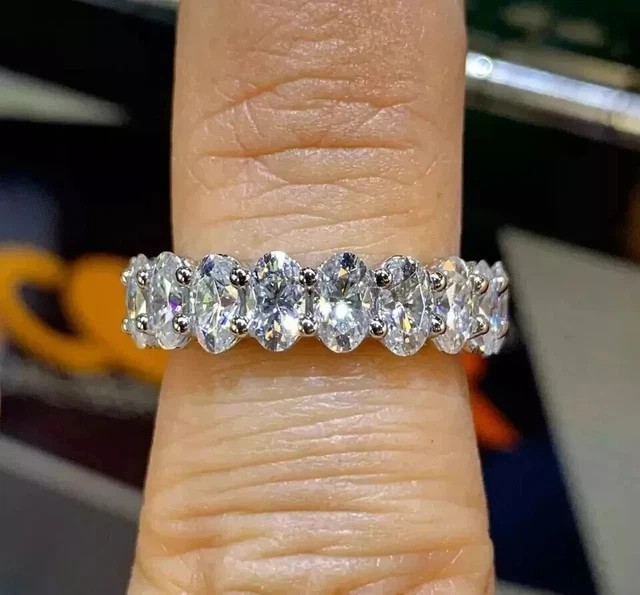 3 Ct Oval Cut Lab-Created Diamond Eternity Wedding Band Ring 14k White Gold Over