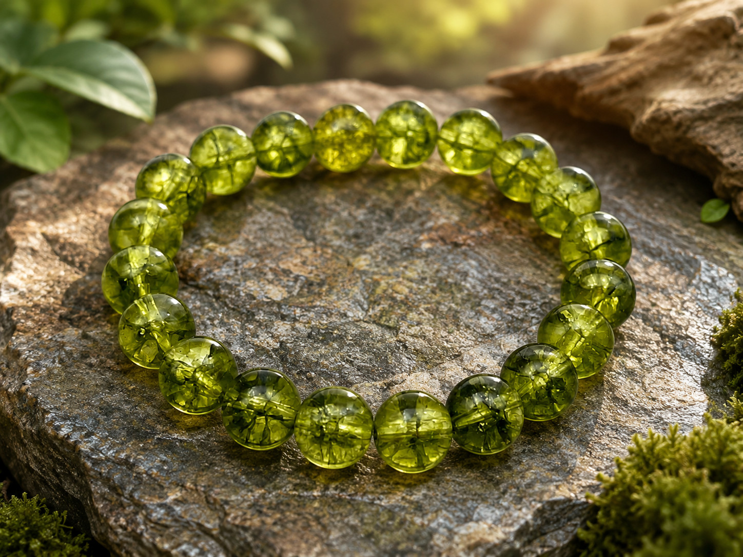 Handmade 10mm Peridot Gemstone Bead Balancing Bracelet