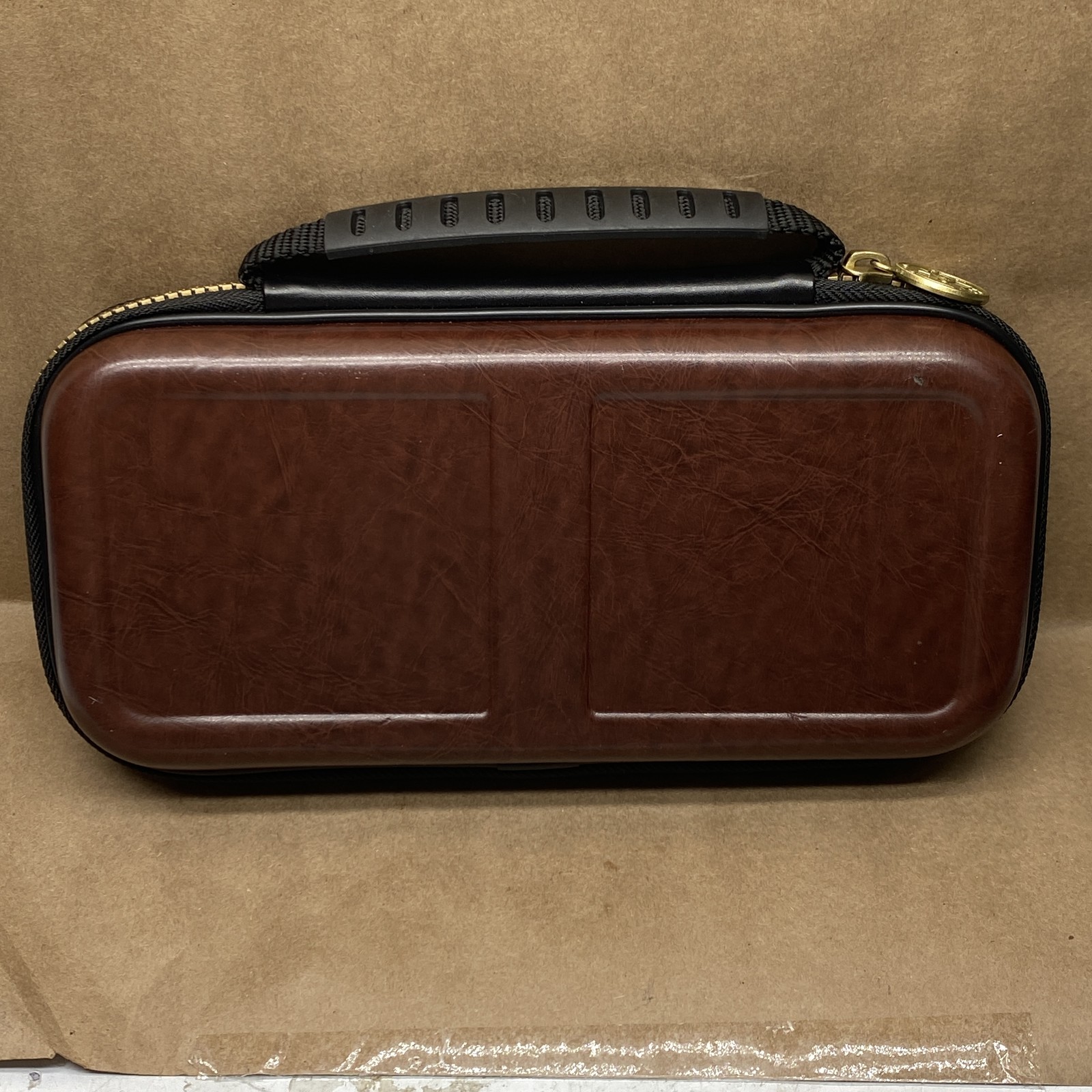 Nintendo Switch Travel Case Hard Shell Brown Faux Leather Console Carry Bag